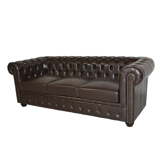 ΚΑΝΑΠΕΣ 3ΘΕΣΙΟΣ T.CHESTERFIELD HM3009.01 ΤΕΧΝΟΔΕΡΜΑ ΣΚΟΥΡΟ ΚΑΦΕ 208x90x73Υ εκ. - Image 3
