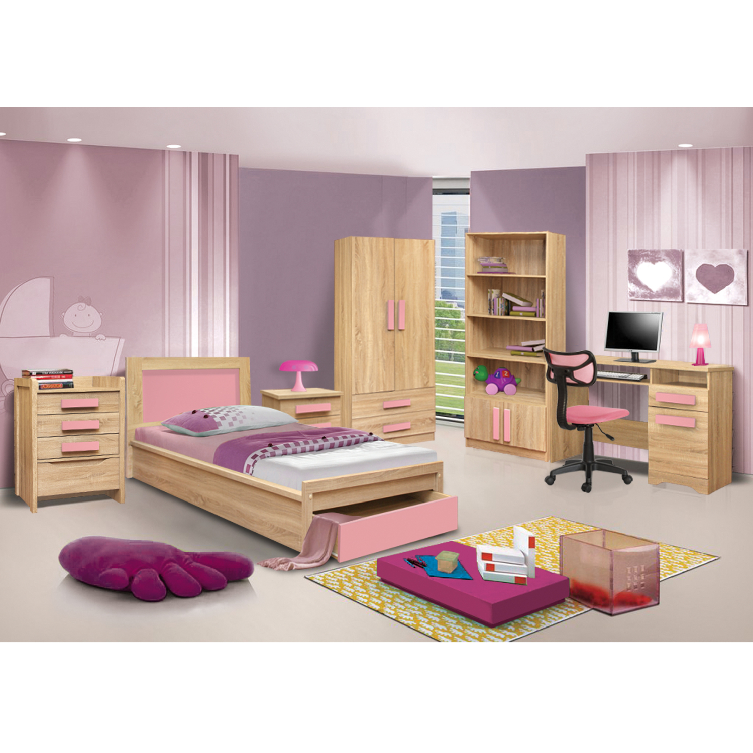 ΚΡΕΒΑΤΙ ΜΕ ΣΥΡΤΑΡΙ PLAYROOM HM330.02 SONAMA-ΡΟΖ 90Χ190εκ. - Image 3