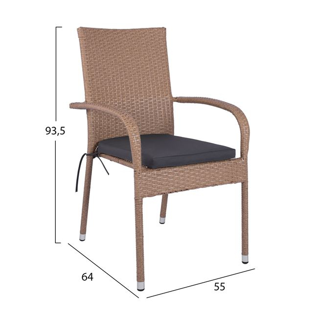 ΣΕΤ 5ΤΜΧ ΤΡΑΠΕΖΙ ΜΕΤΑΛΛΙΚΟ ΚΑΦΕ 120X70Χ72 ΜΕ 4 ΚΑΡΕΚΛΕΣ ΚΑΦΕ WICKER HM5207 - Image 3