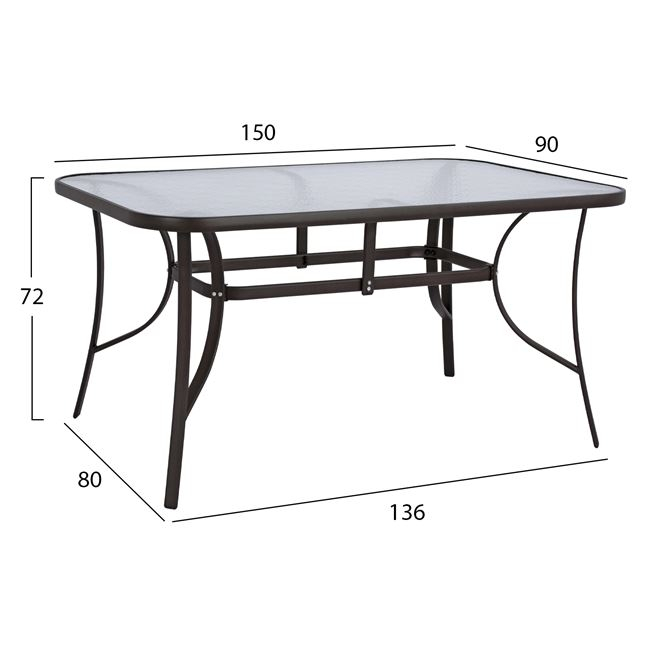 ΤΡΑΠΕΖΙ BRUNO 150X90Χ72Υεκ. ΚΑΦΕ ΜΕΤΑΛΛΙΚΟ ΜΕ ΓΥΑΛΙΝΗ ΕΠΙΦΑΝΕΙΑ HM5145.02 - Image 2