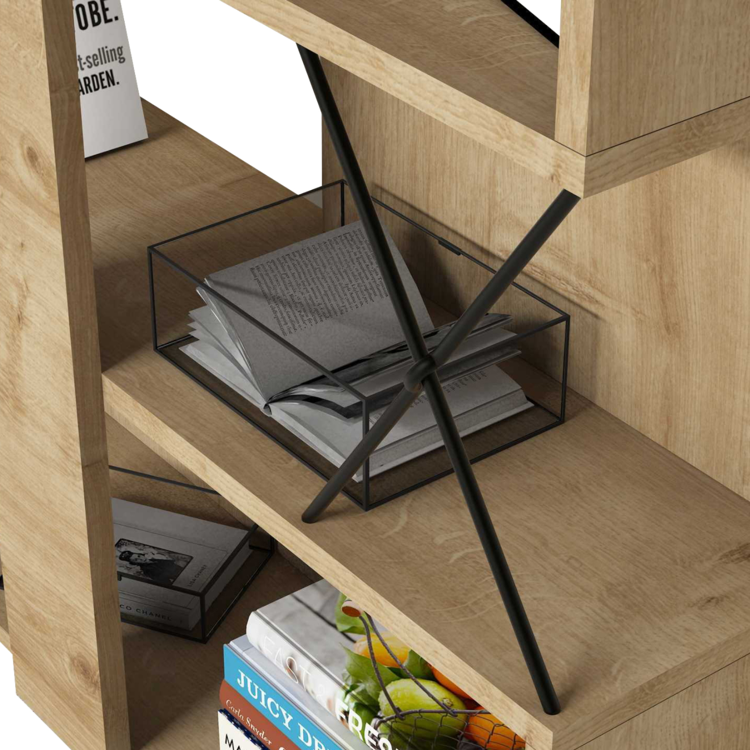 ΒΙΒΛΙΟΘΗΚΗ ΜΕΛΑΜΙΝΗΣ HM9496.01 ΣΕ ΦΥΣΙΚΟ ΧΡΩΜΑ-ΜΑΥΡΑ ΜΕΤΑΛΛΙΚΑ ΠΟΔΙΑ 90x22x167.3Yεκ. - Image 4