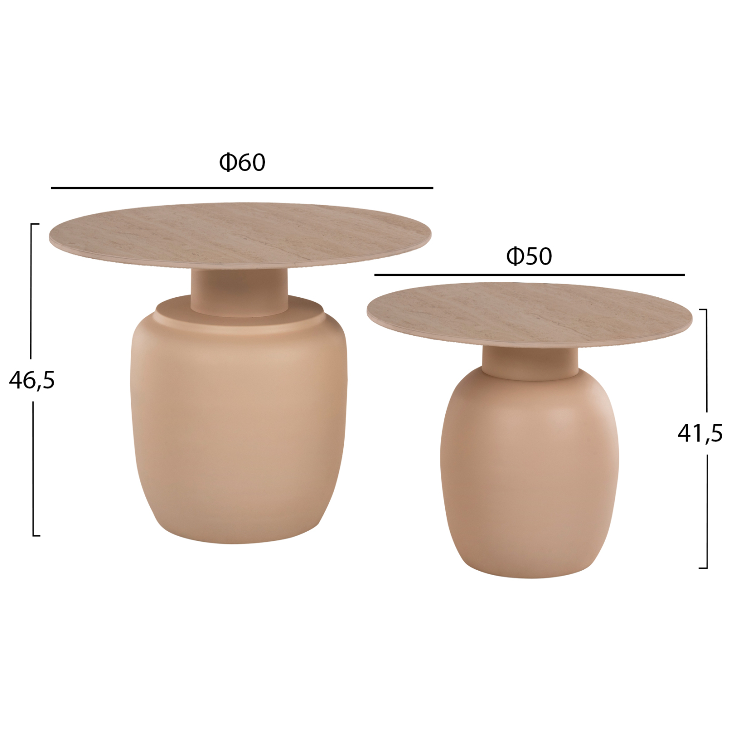 ΒΟΗΘΗΤΙΚΑ ΤΡΑΠΕΖΑΚΙΑ 2ΤΜΧ FEREN HM9664 ΜΕΤΑΛΛΟ ΚΡΕΜ-ΚΕΡΑΜΙΚO TOP Φ60 & Φ50 εκ. - Image 2