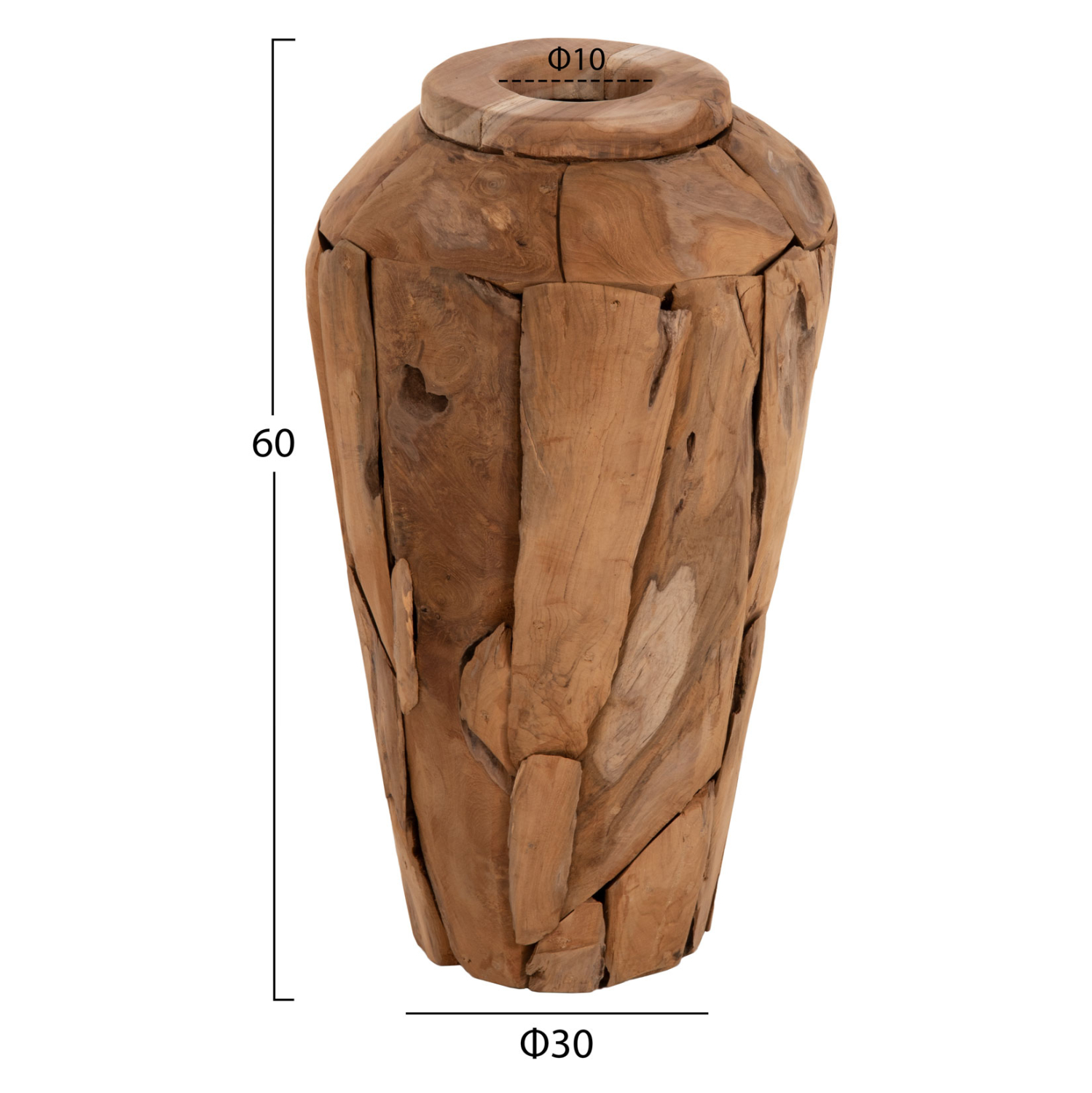 ΔΙΑΚΟΣΜΗΤΙΚΟ ΒΑΖΟ ZENIA HM7919 ΑΠΟ ΚΟΜΜΑΤΙΑ ΑΝΑΚΥΚΛΩΜΕΝΟΥ ΞΥΛΟΥ TEAK ΣΕ ΦΥΣΙΚΟ Φ30x60Y εκ. - Image 2