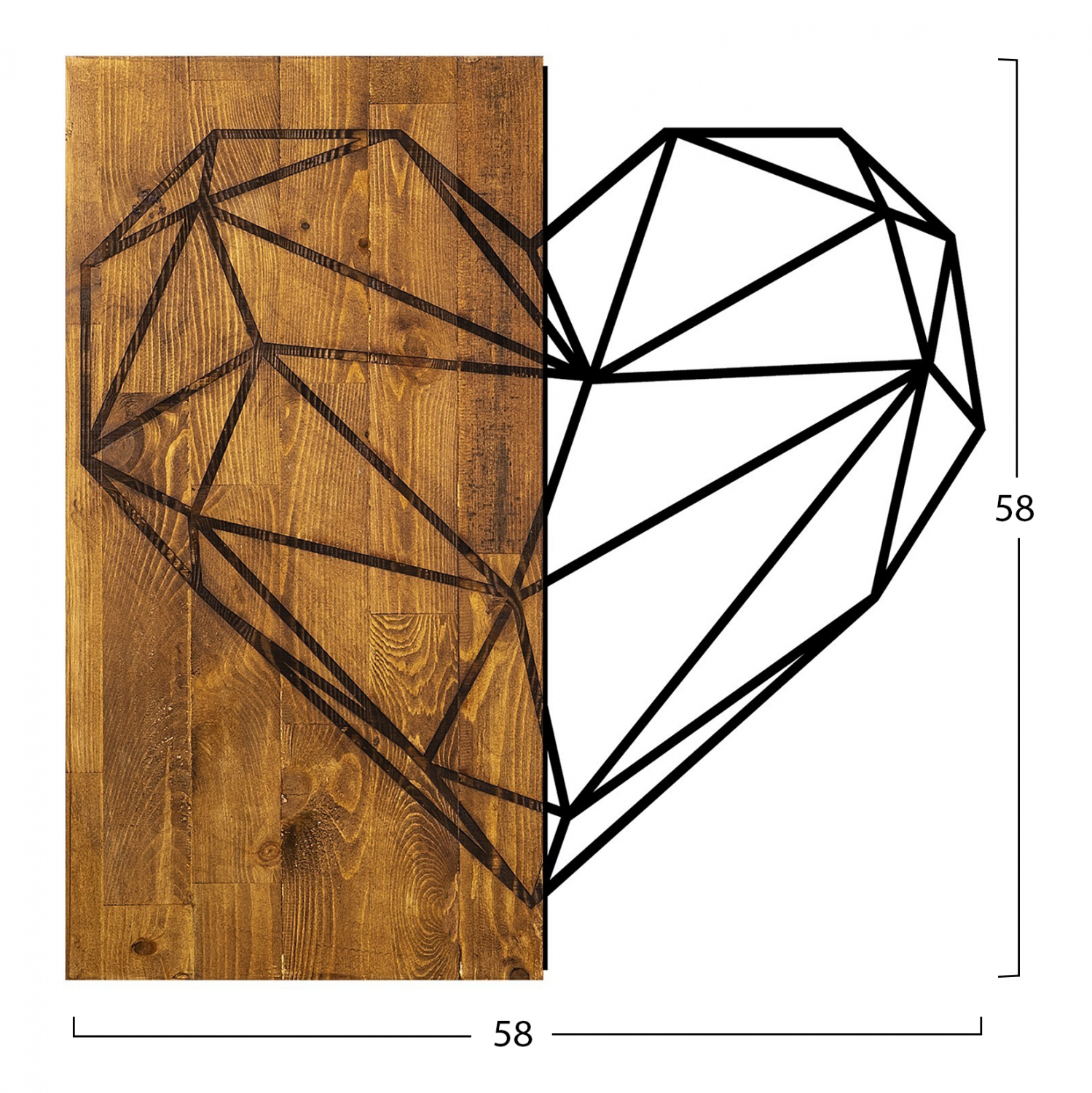 ΔΙΑΚΟΣΜΗΤΙΚΟ ΤΟΙΧΟΥ ΞΥΛΙΝΟ ΜΑΣΙΦ ΜΕ ΜΕΤΑΛΛΙΚΗ ΚΑΡΔΙΑ HM7219 58x58 εκ. - Image 2