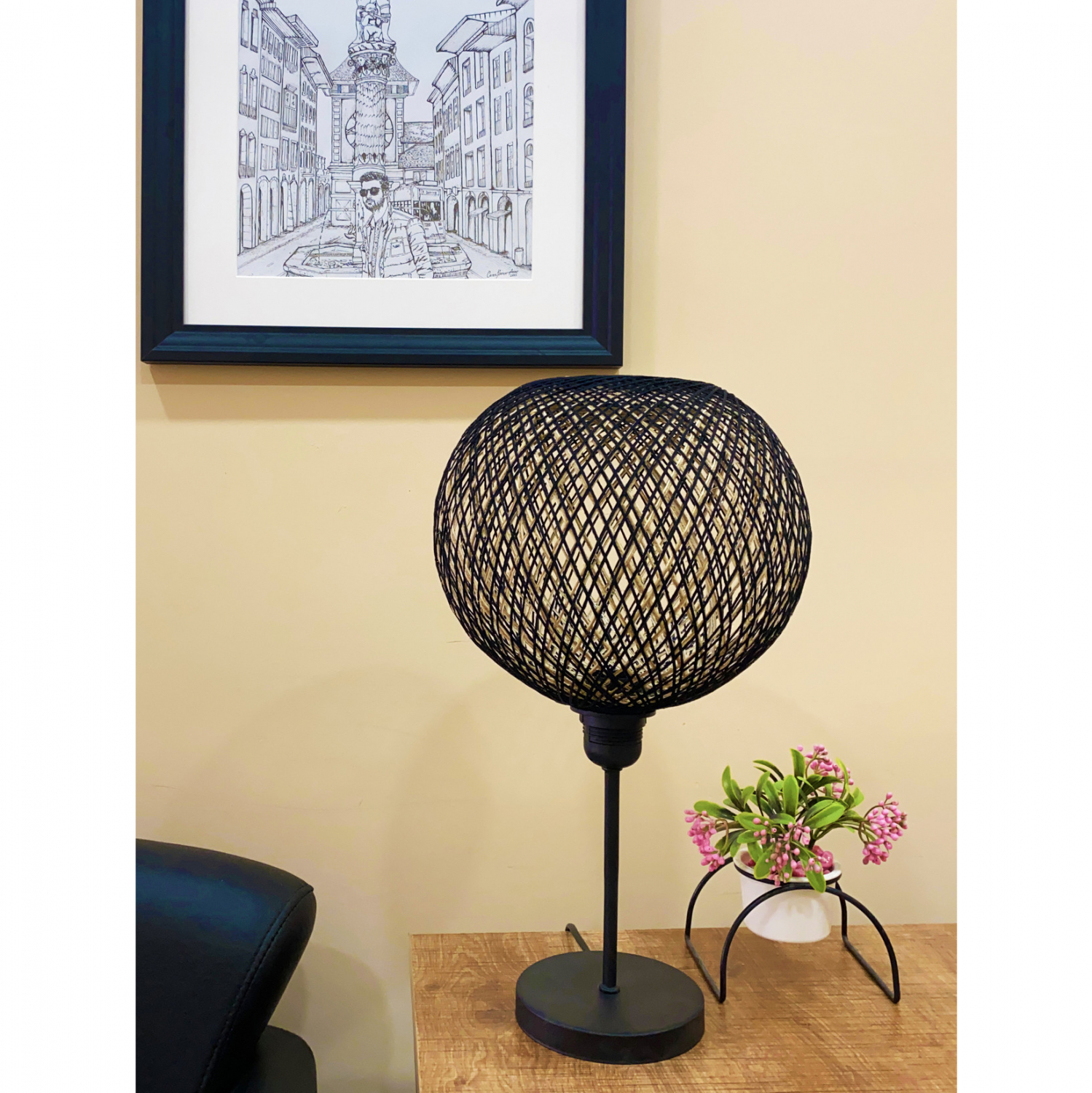 ΦΩΤΙΣΤΙΚΟ ΕΠΙΤΡΑΠΕΖΙΟ ΑΠΟ ΜΕΤΑΛΛΟ ΚΑΙ ΣΧΟΙΝΙ ΜΑΥΡΟ HM7377.01 Φ24x42Υ εκ. - Image 2