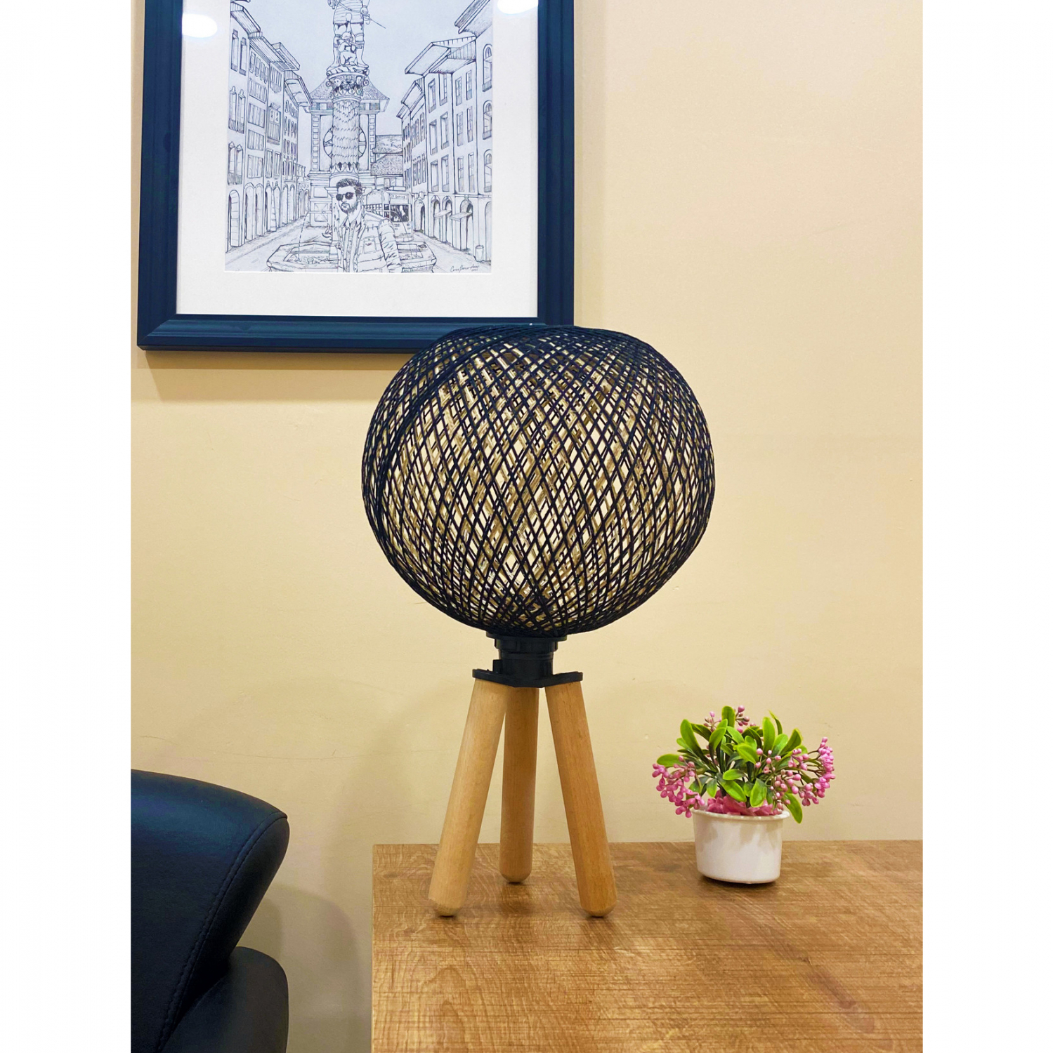 ΦΩΤΙΣΤΙΚΟ ΕΠΙΤΡΑΠΕΖΙΟ ΑΠΟ ΞΥΛΟ ΚΑΙ ΣΧΟΙΝΙ ΜΑΥΡΟ HM7378.01 Φ24x42Υ εκ. - Image 2