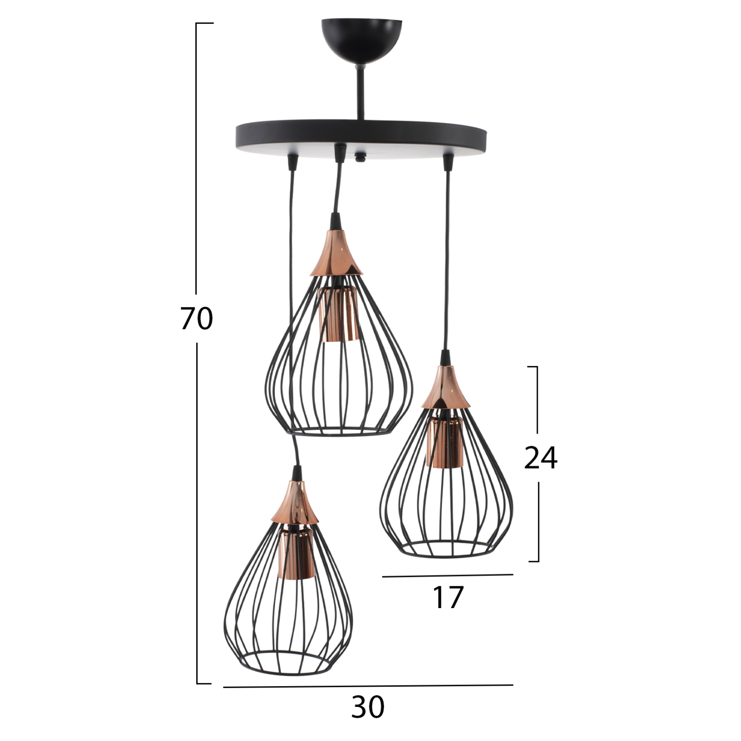 ΦΩΤΙΣΤΙΚΟ ΟΡΟΦΗΣ 3-ΦΩΤΟ ΑΣΣΥΜΕΤΡΗ ΚΡΕΜΑΣΗ ΜΕΤΑΛΛΟ ΜΑΥΡΟ Φ30x70Yεκ.HM7685.01 - Image 2