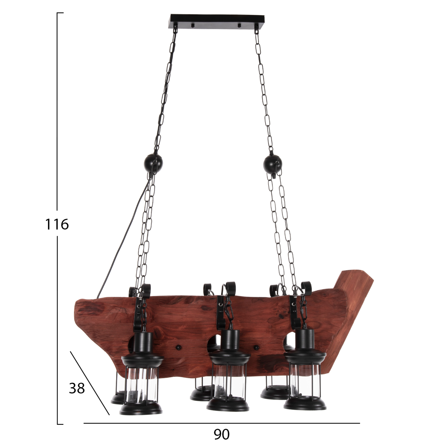 ΦΩΤΙΣΤΙΚΟ ΟΡΟΦΗΣ 6-ΦΩΤΟ ΚΡΕΜΑΣΤΟ HM4117 ΞΥΛΟ-ΜΕΤΑΛΛΟ-ΓΥΑΛΙ 116Υεκ - Image 2