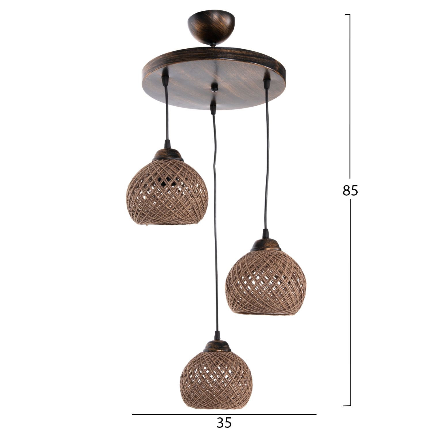 ΦΩΤΙΣΤΙΚΟ ΟΡΟΦΗΣ ΕΣΩΤΕΡΙΚΟΥ ΧΩΡΟΥ ΚΡΕΜΑΣΤΟ HM7359.01 ΑΠΟ ΜΕΤΑΛΛΟ & ΣΧΟΙΝΙ ΣΚΟΥΡΟ ΜΠΕΖ 32x32x80Υ εκ. - Image 2