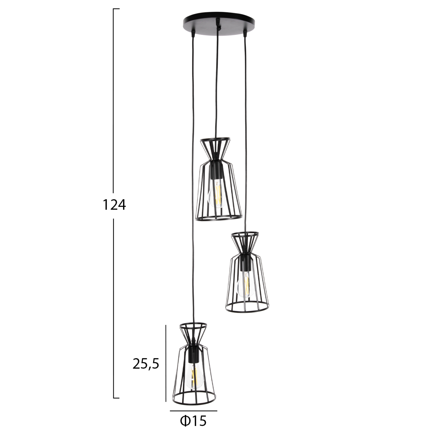 ΦΩΤΙΣΤΙΚΟ ΟΡΟΦΗΣ ΚΡΕΜΑΣΤΟ 3-ΦΩΤΟ HM4126 ΜΕΤΑΛΛΙΚΑ ΚΑΠΕΛΑΚΙΑ Φ23x124Υεκ. - Image 2