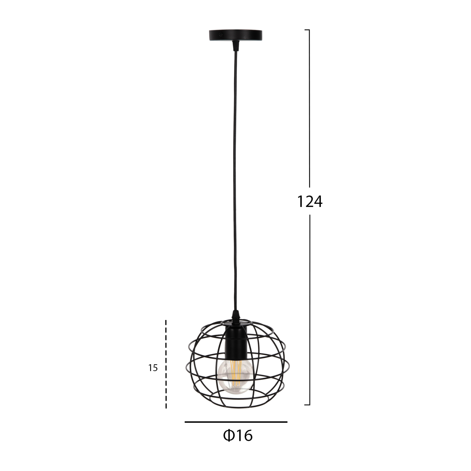 ΦΩΤΙΣΤΙΚΟ ΟΡΟΦΗΣ ΚΡΕΜΑΣΤΟ HM4037 ΣΦΑΙΡΙΚΟ ΜΑΥΡΟ ΜΕΤΑΛΛΙΚΟ Φ16x124Υεκ. - Image 2
