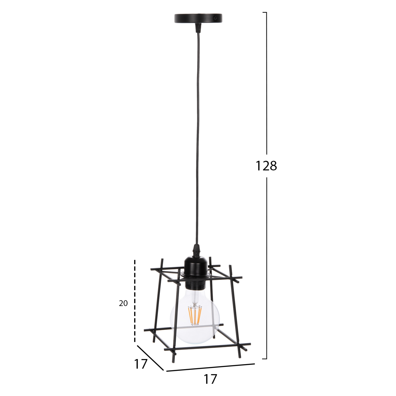 ΦΩΤΙΣΤΙΚΟ ΟΡΟΦΗΣ ΚΡΕΜΑΣΤΟ HM4085 ΚΑΠΕΛΟ ΜΕΤΑΛΛΙΚΟ ΠΛΑΙΣΙΟ 17x17x128Υεκ. - Image 2