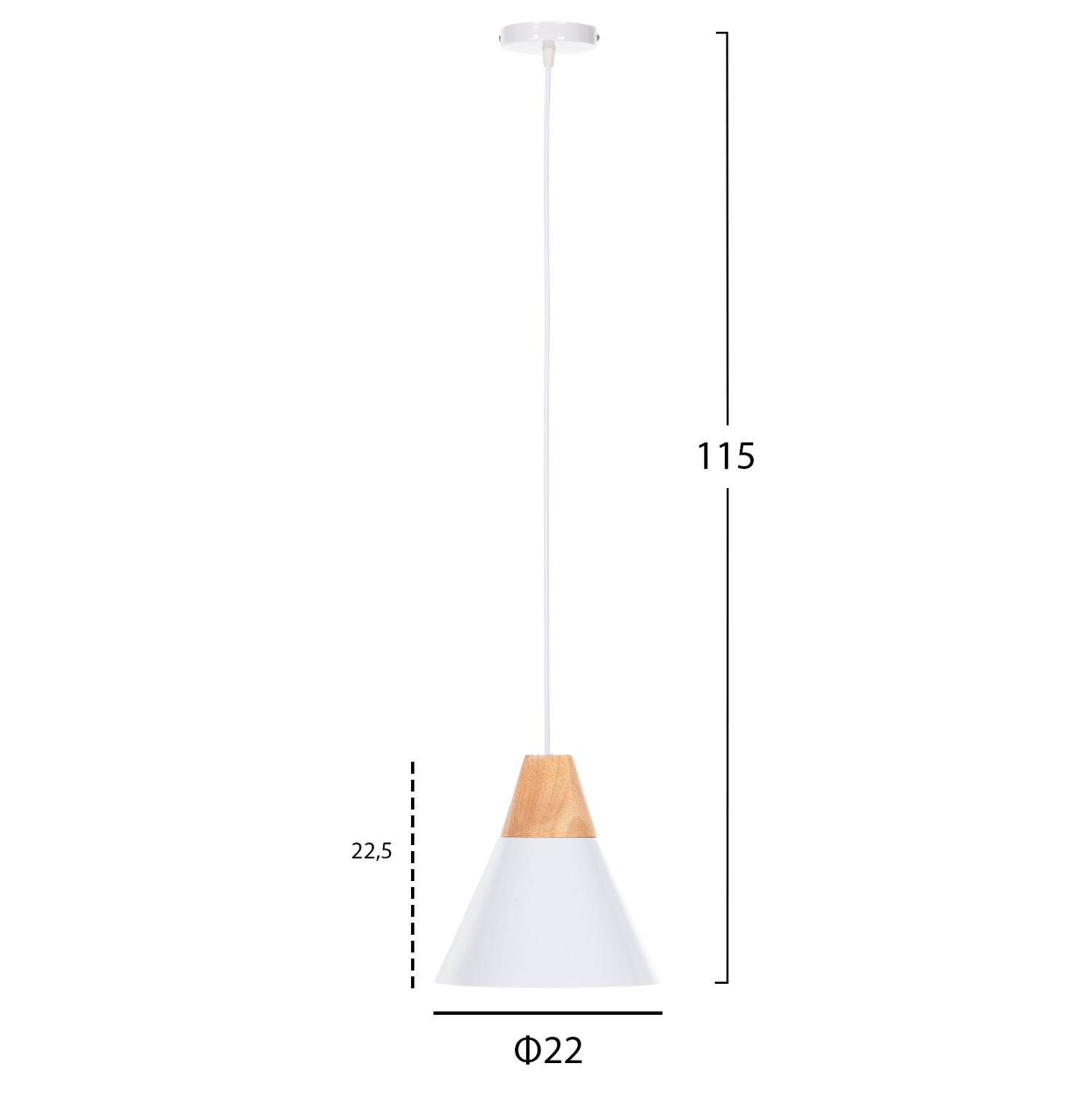 ΦΩΤΙΣΤΙΚΟ ΟΡΟΦΗΣ ΚΡΕΜΑΣΤΟ HM4149 ΛΕΥΚΟ ΜΕΤΑΛΛΙΚΟ ΚΑΠΕΛΟ-ΞΥΛΟ Φ22x115Υ εκ. - Image 2