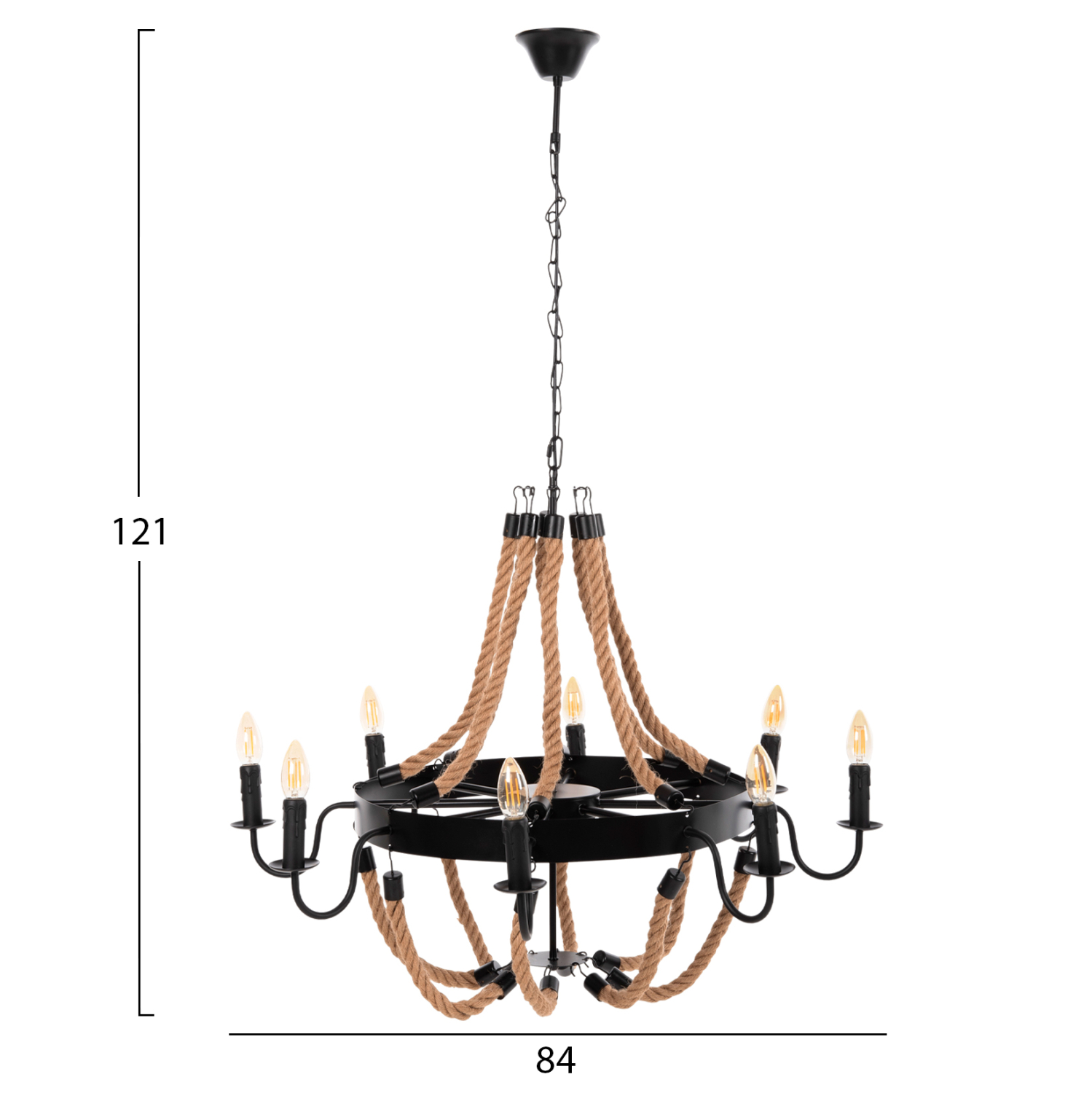 ΦΩΤΙΣΤΙΚΟ ΟΡΟΦΗΣ ΚΡΕΜΑΣΤΟ HM4178 8-ΦΩΤΟ ΣΧΟΙΝΙ ΚΑΙ ΜΑΥΡΟ ΜΕΤΑΛΛΟ 84x84x121Υεκ. - Image 2
