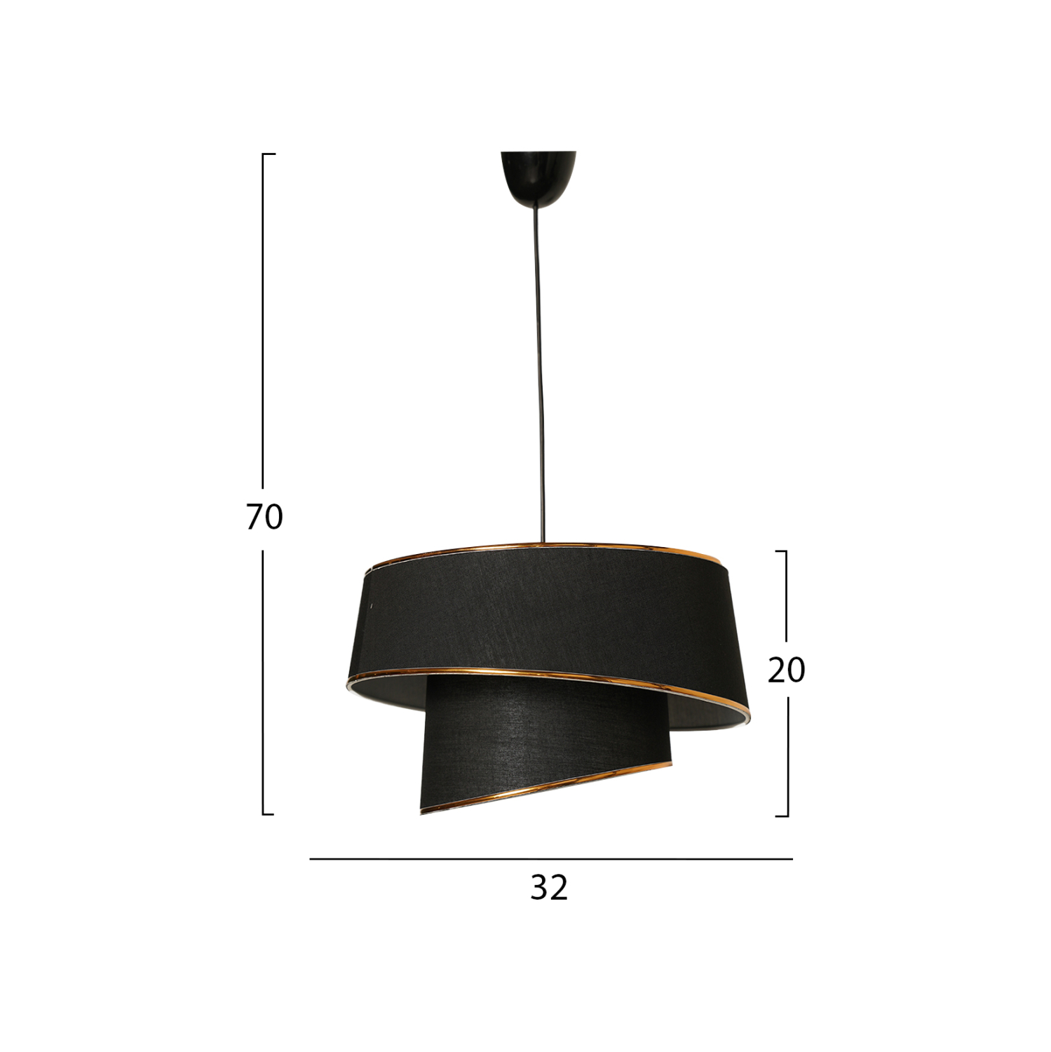 ΦΩΤΙΣΤΙΚΟ ΟΡΟΦΗΣ ΚΡΕΜΑΣΤΟ HM7356.03 ΜΕΤΑΛΛΟ ΚΑΙ ΥΦΑΣΜΑ ΜΑΥΡΟ Φ32x70Υ εκ. - Image 2