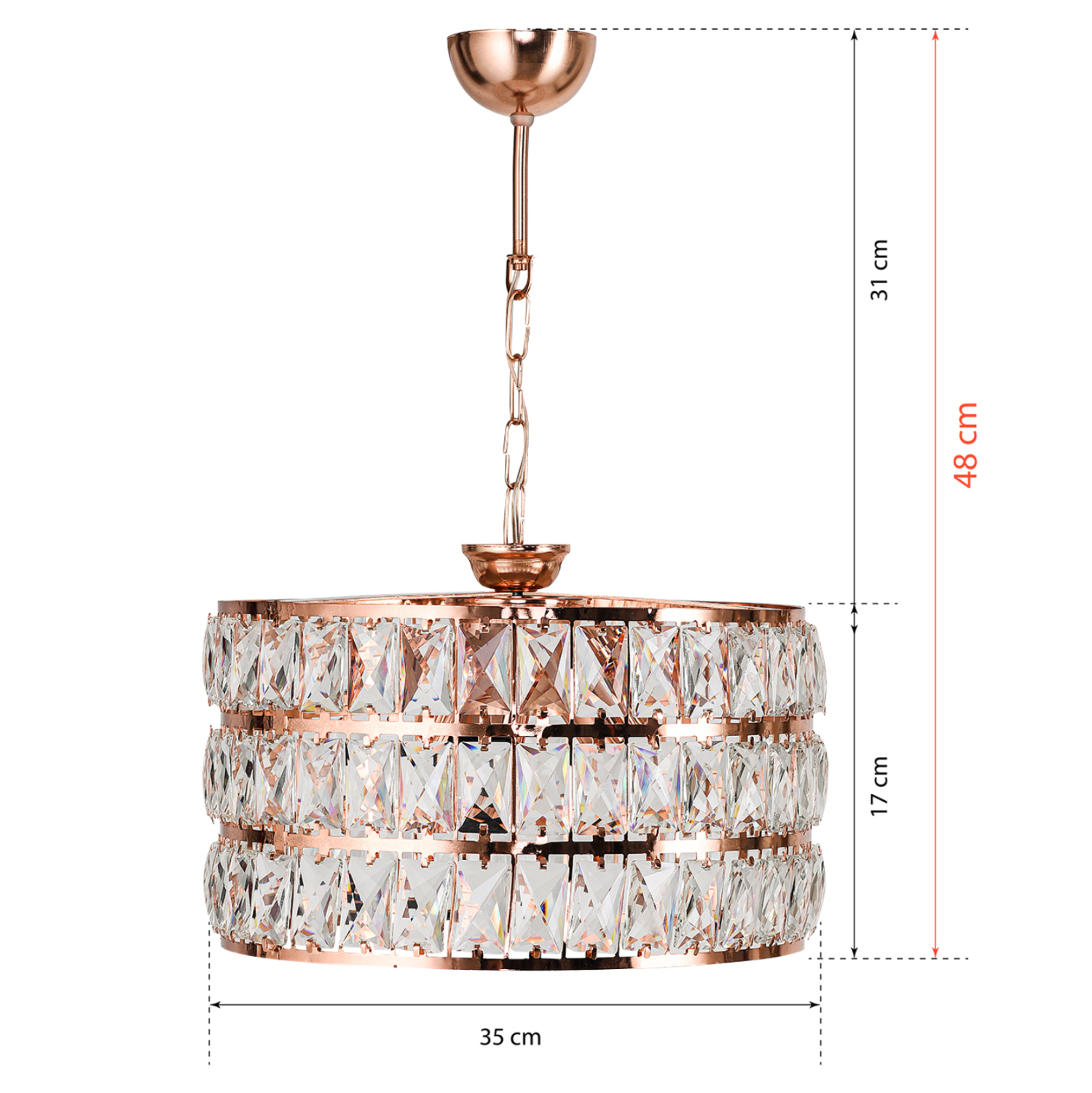 ΦΩΤΙΣΤΙΚΟ ΟΡΟΦΗΣ ΚΡΕΜΑΣΤΟ HM7663.01, ΜΕΤΑΛΛΟ-ΓΥΑΛΙ, ΡΟΖ ΧΡΥΣΟ, Φ35x48Υ εκ. - Image 2