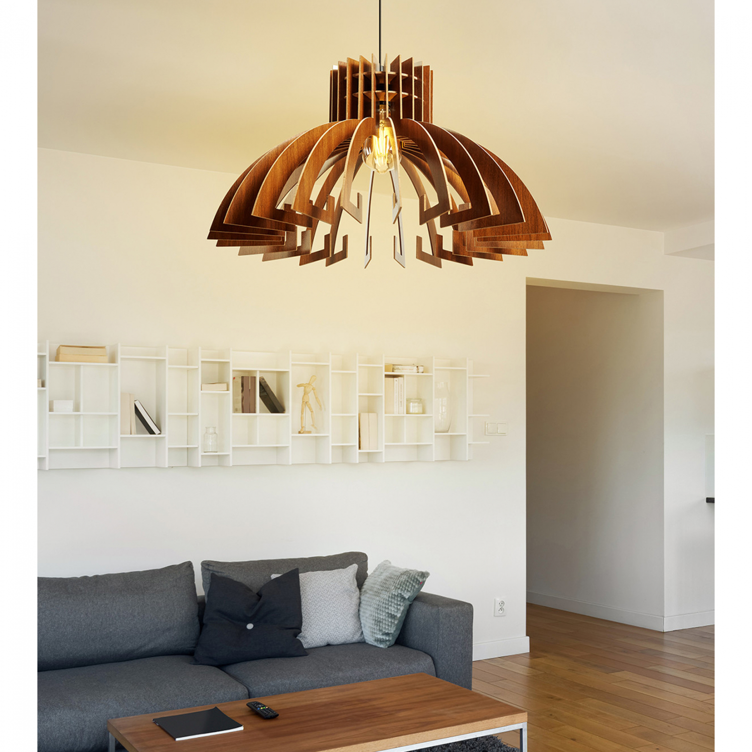 ΦΩΤΙΣΤΙΚΟ ΟΡΟΦΗΣ ΞΥΛΙΝΟ ΚΡΕΜΑΣΤΟ ΚΑΡΥΔΙ HM7350.01 Φ54x65Υ εκ. - Image 2