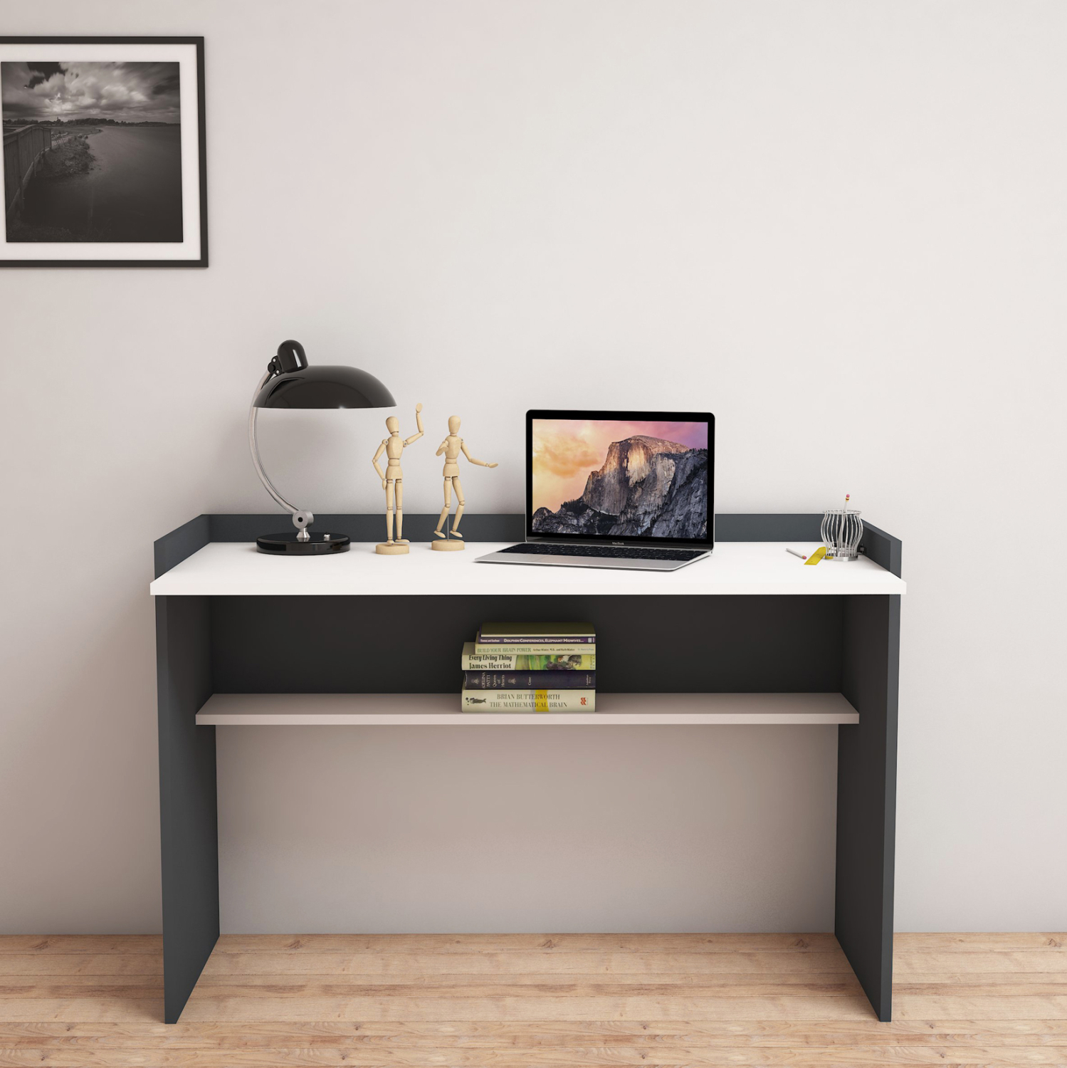 ΓΡΑΦΕΙΟ ΜΕΛΑΜΙΝΗΣ ΓΚΡΙ ΛΕΥΚΟ HM9227.13 118x58x80Υεκ. - Image 3