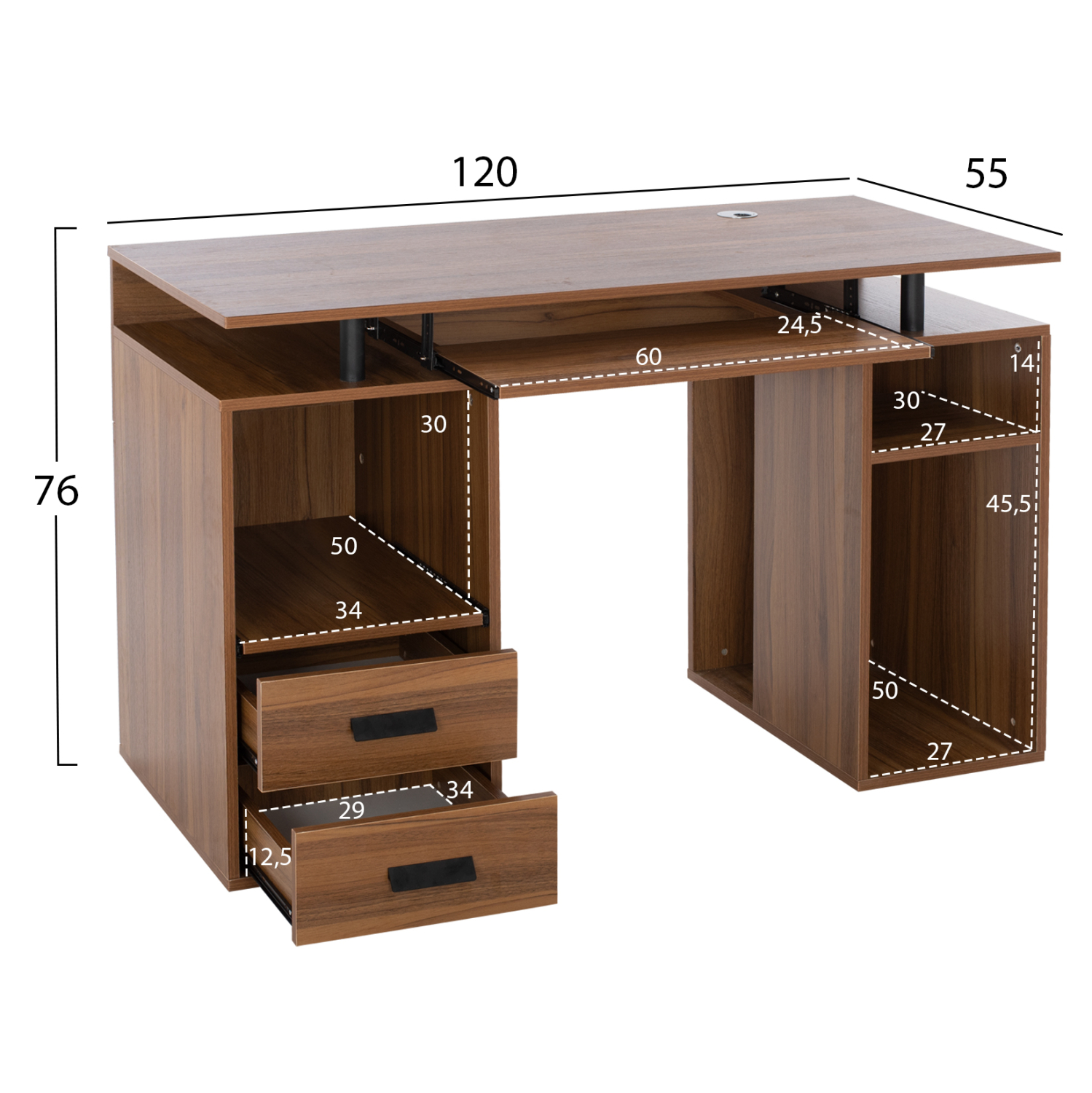 ΓΡΑΦΕΙΟ ΜΕΛΑΜΙΝΗΣ STATUS HM2026.03 WALNUT 120Χ55Χ76 εκ. - Image 2