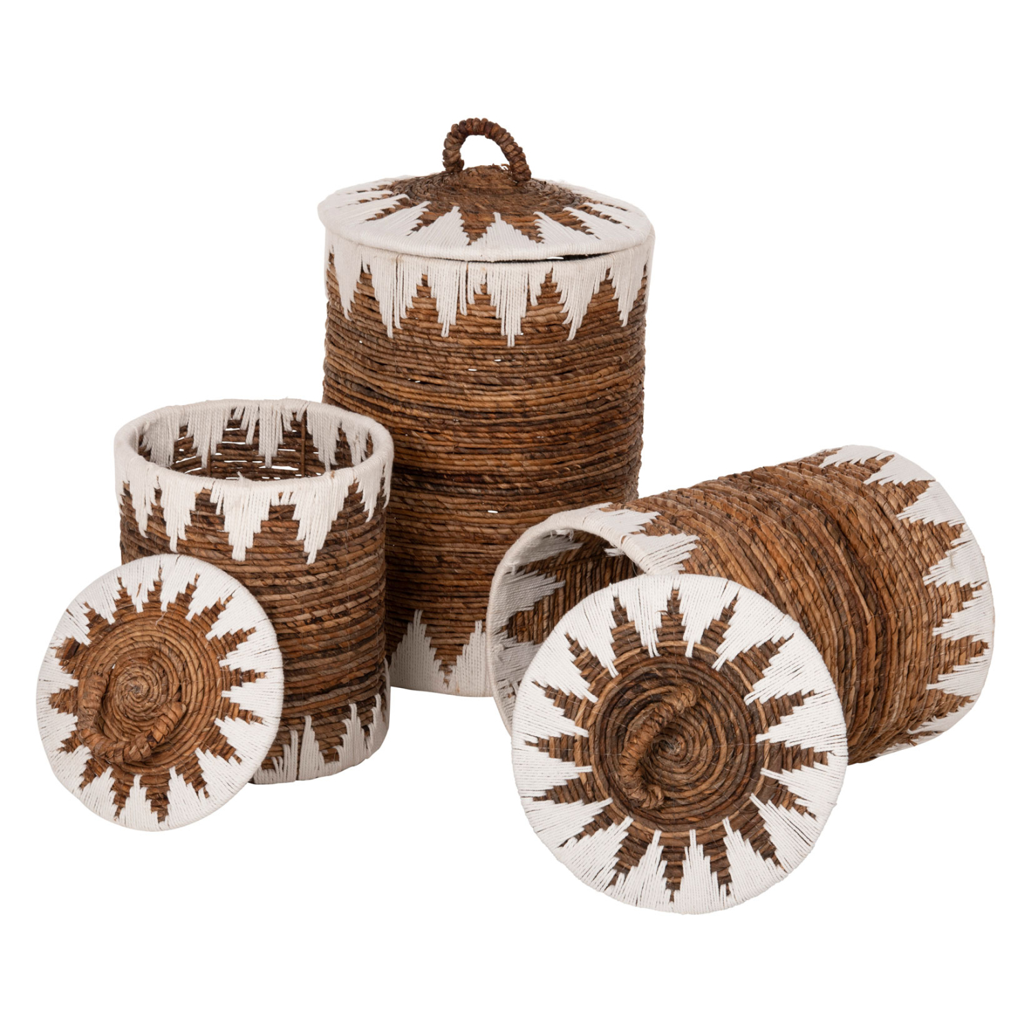 ΚΑΛΑΘΙΑ ΨΑΘΙΝΑ ΣΤΡΟΓΓΥΛΑ ΜΕ ΚΑΠΑΚΙ ΣΕΤ 3τμχ HM4306 ΣΕ ΦΥΣΙΚΟ-ΛΕΥΚΟ Φ42x63Υεκ. - Image 3