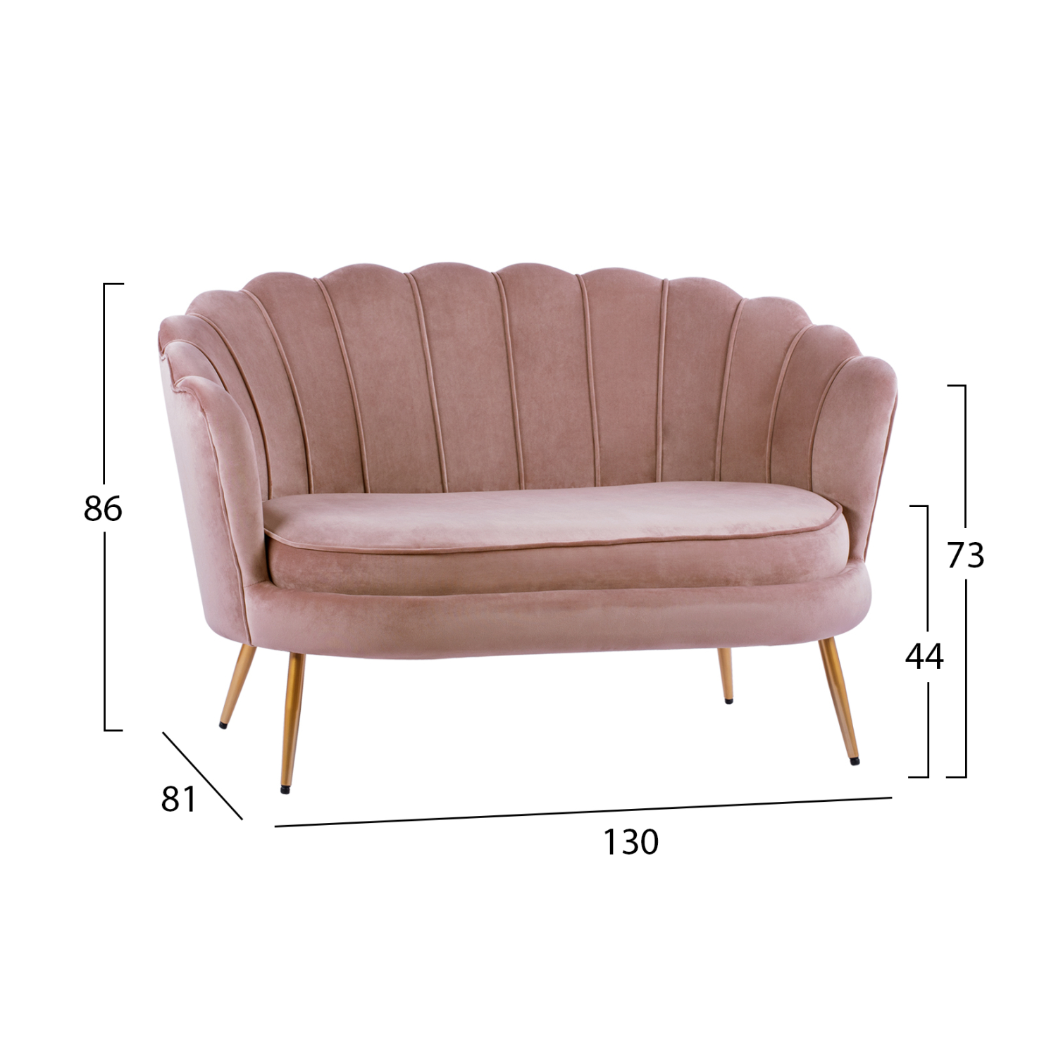 ΚΑΝΑΠΕΣ 2ΘΕΣΙΟΣ COQUILLE HM8627.02 ΑΠΟ ΒΕΛΟΥΔΟ ΣΑΠΙΟ ΜΗΛΟ & ΧΡΥΣΑ ΠΟΔΙΑ 130x81x86εκ. - Image 2