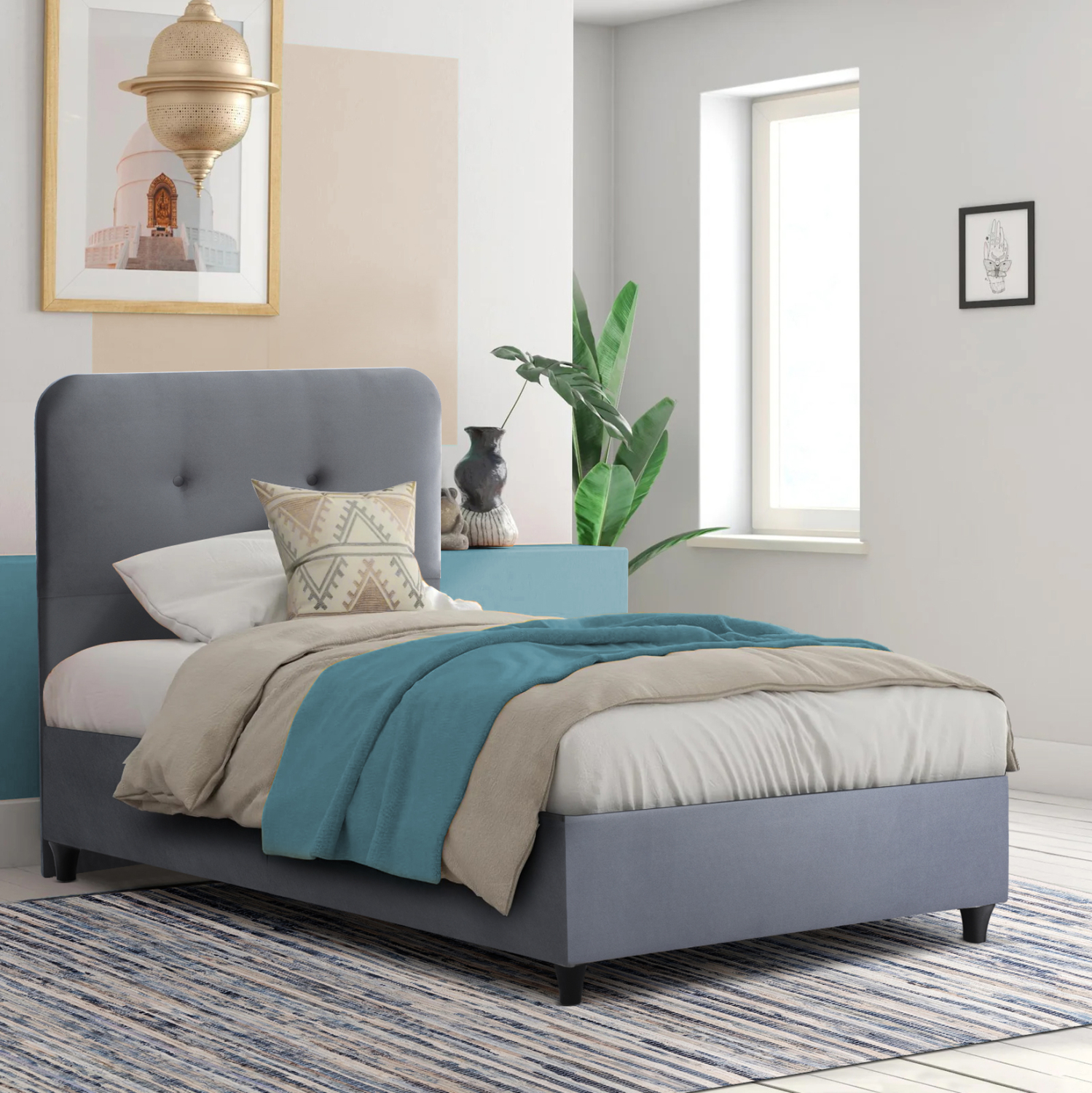 ΚΡΕΒΑΤΙ DOLORES ΓΚΡΙ ΒΕΛΟΥΔΟ HM649.10 ΓΙΑ ΣΤΡΩΜΑ 90x200 εκ. - Image 2