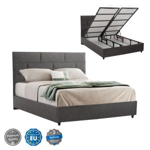 ΚΡΕΒΑΤΙ HM627.20 SOLEDAD, ΜΕ ΑΠΟΘΗΚΕΥΤΙΚΟ,ΓΚΡΙ ΥΦΑΣΜΑ, 160x200 εκ.