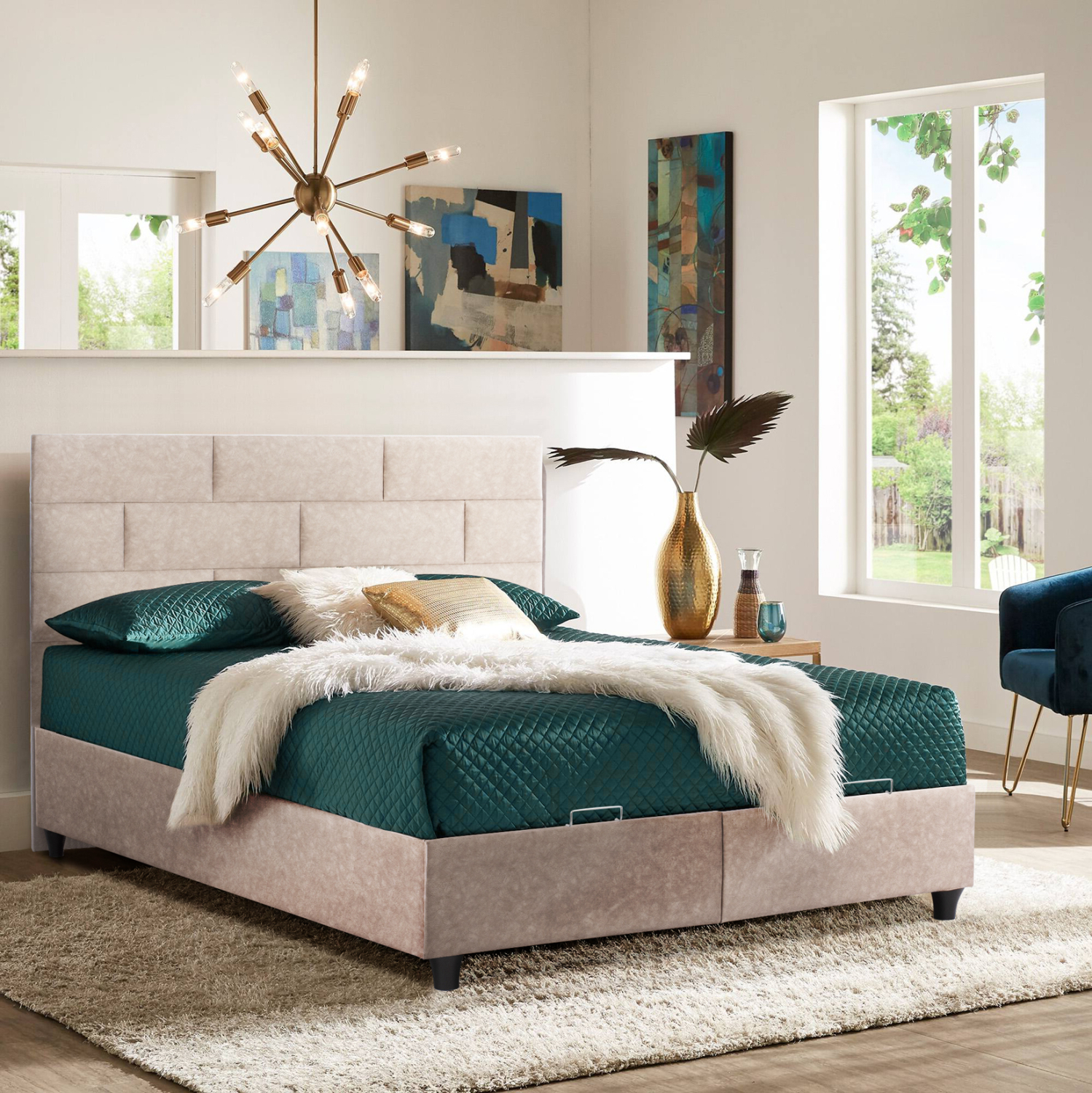 ΚΡΕΒΑΤΙ HM627.22 SOLEDAD, ΜΕ ΑΠΟΘΗΚΕΥΤΙΚΟ, ΜΠΕΖ ΥΦΑΣΜΑ, 160x200 εκ - Image 2