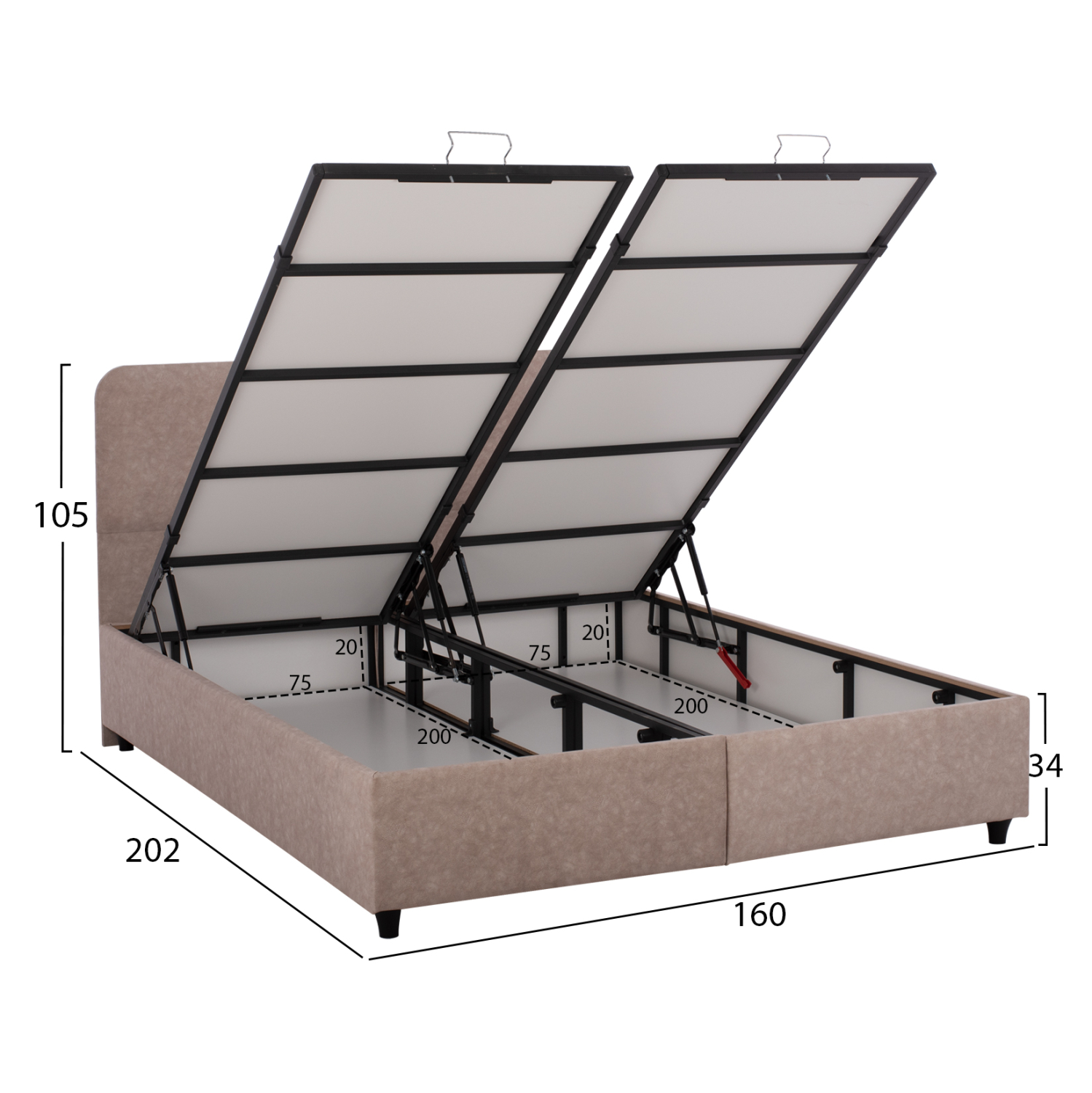 ΚΡΕΒΑΤΙ DOLORES ΜΕ ΑΠΟΘΗΚΕΥΤΙΚΟ ΜΠΕΖ ΥΦΑΣΜΑ HM631.22 ΓΙΑ ΣΤΡΩΜΑ 160x200 εκ. - Image 2