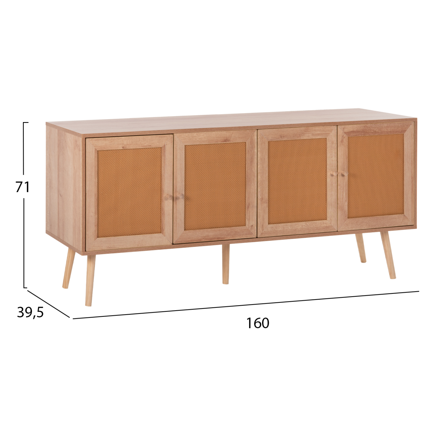 ΜΠΟΥΦΕΣ COLM HM9440.11 ΜΕΛΑΜΙΝΗΣ & ΣΥΝΘΕΤΙΚΟ RATTAN ΣΤΙΣ 4 ΠΟΡΤΕΣ 160x39,5x71Yεκ. - Image 2