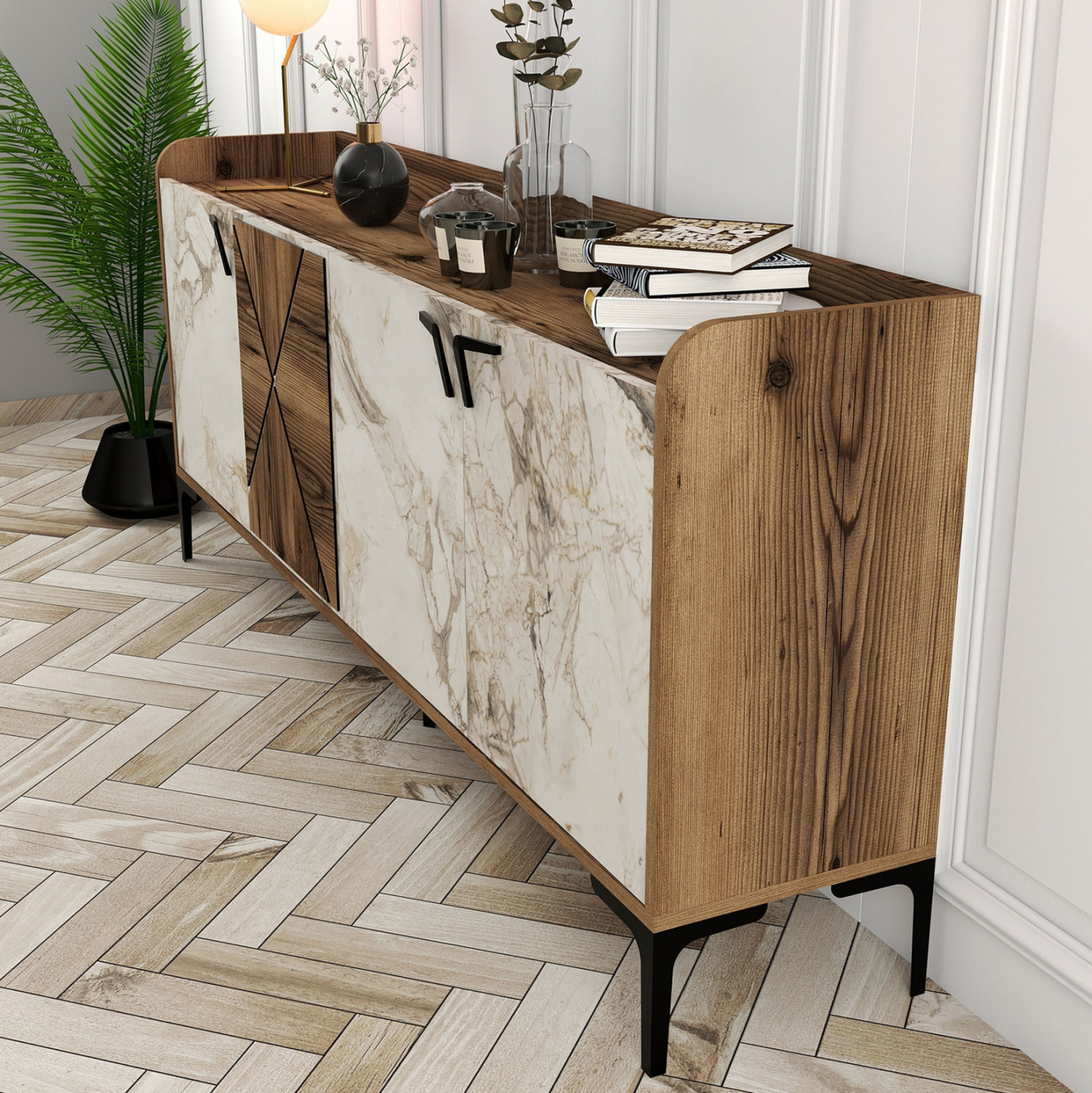 ΜΠΟΥΦΕΣ ΜΕΛΑΜΙΝΗΣ ΚΑΡΥΔΙ ΚΑΙ ΕΦΕ ΛΕΥΚΟΥ ΜΑΡΜΑΡΟΥ 180x35x78Υεκ.HM9433.02 - Image 5