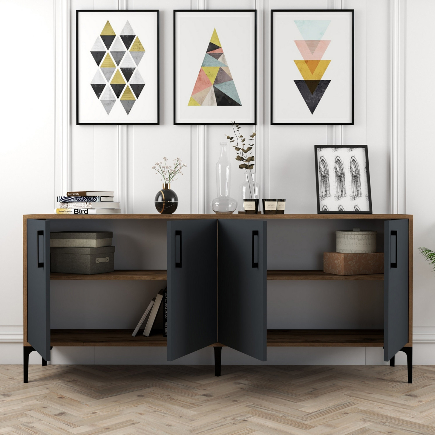 ΜΠΟΥΦΕΣ ΜΕΛΑΜΙΝΗΣ ΚΑΡΥΔΙ ΜΕ ΑΝΘΡΑΚΙ ΠΟΡΤΕΣ 180x35x78Υεκ.HM9428.01 - Image 3