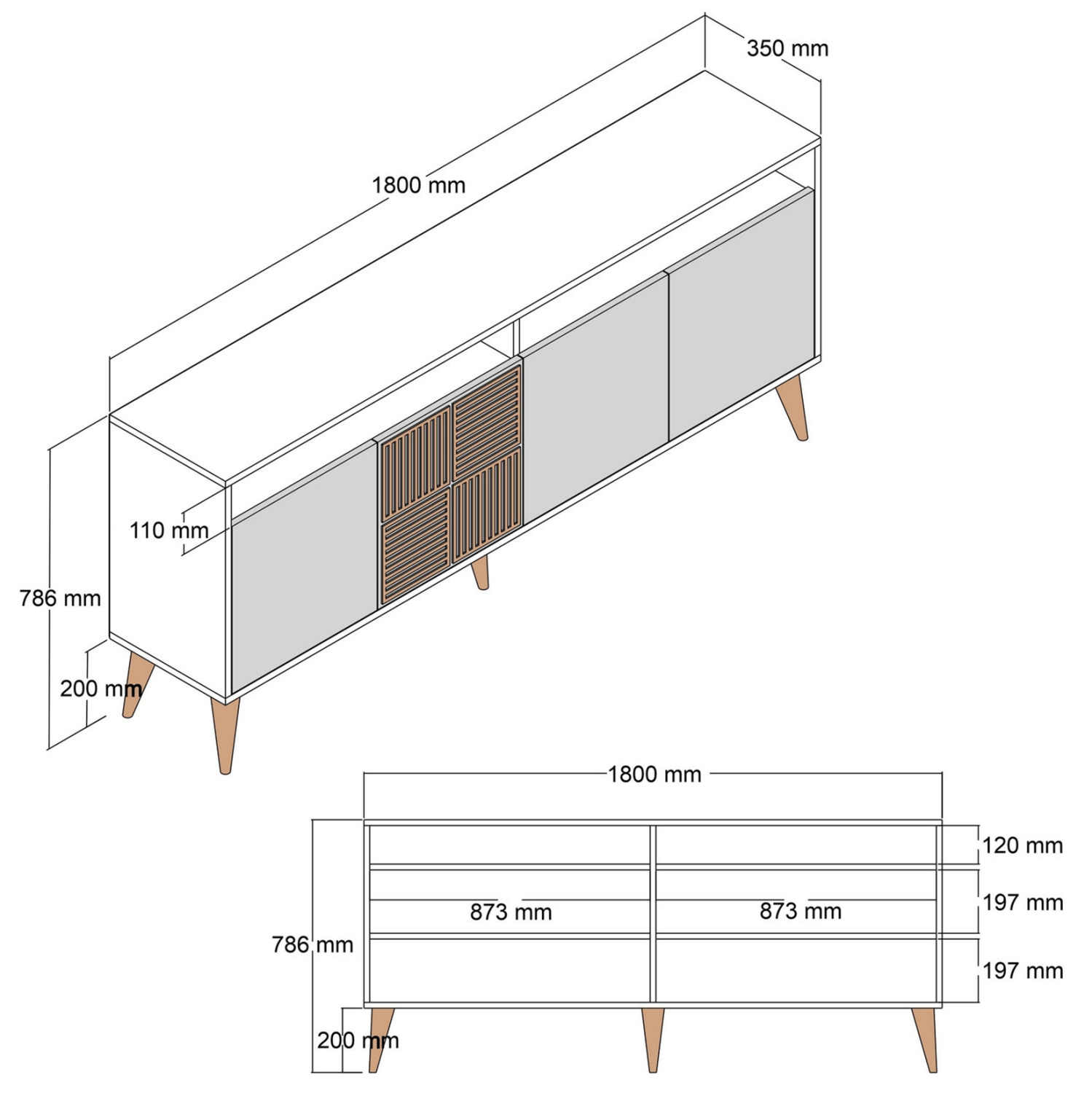 ΜΠΟΥΦΕΣ ΜΕΛΑΜΙΝΗΣ ΣΕ ΚΑΡΥΔΙ ΧΡΩΜΑ ΜΕ ΛΕΥΚΕΣ ΠΟΡΤΕΣ 180x35x78.6Υεκ.HM9431.02 - Image 2