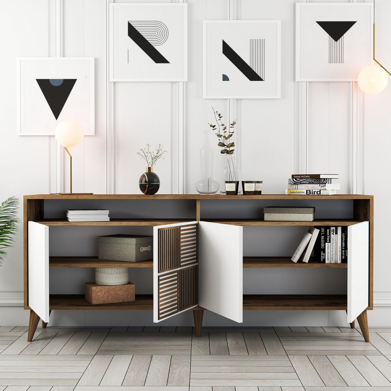 ΜΠΟΥΦΕΣ ΜΕΛΑΜΙΝΗΣ ΣΕ ΚΑΡΥΔΙ ΧΡΩΜΑ ΜΕ ΛΕΥΚΕΣ ΠΟΡΤΕΣ 180x35x78.6Υεκ.HM9431.02 - Image 4