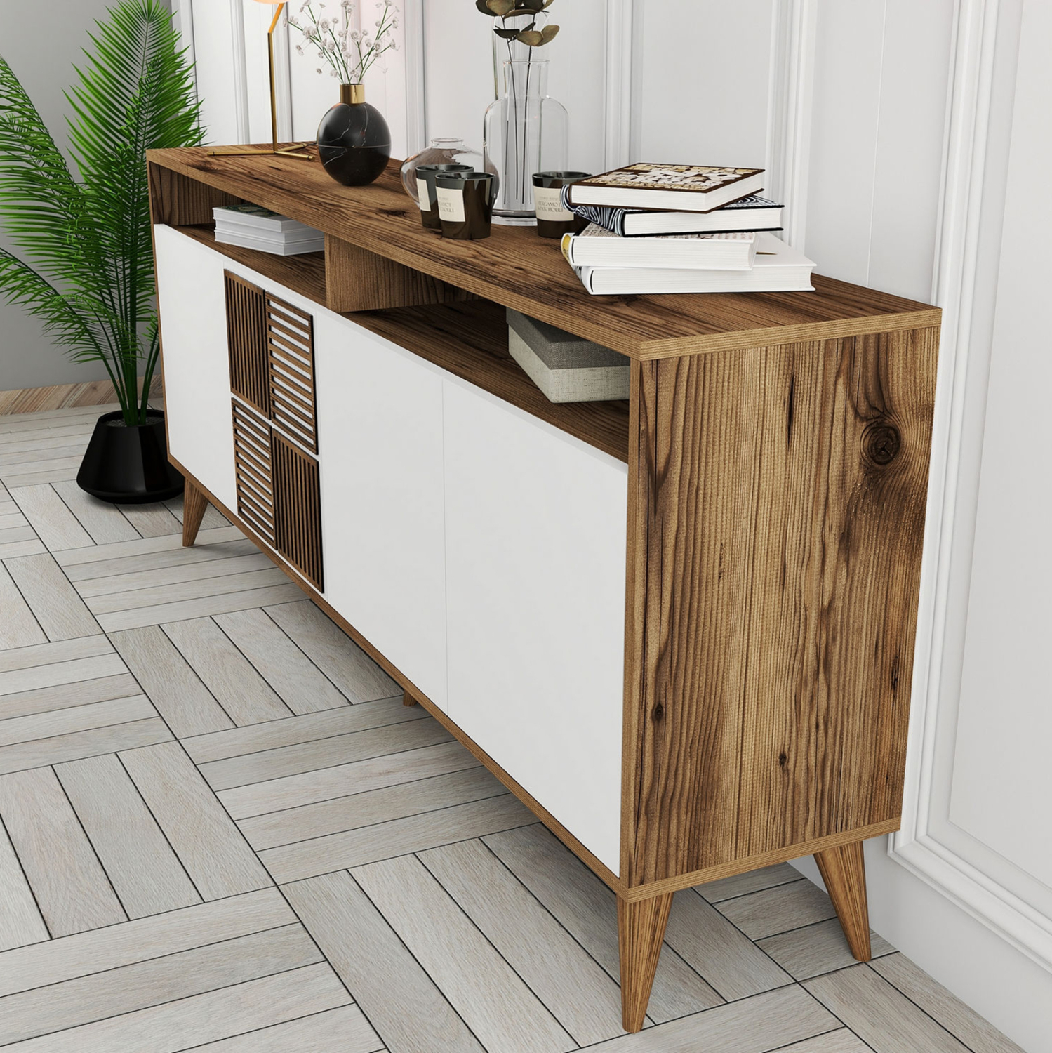 ΜΠΟΥΦΕΣ ΜΕΛΑΜΙΝΗΣ ΣΕ ΚΑΡΥΔΙ ΧΡΩΜΑ ΜΕ ΛΕΥΚΕΣ ΠΟΡΤΕΣ 180x35x78.6Υεκ.HM9431.02 - Image 5