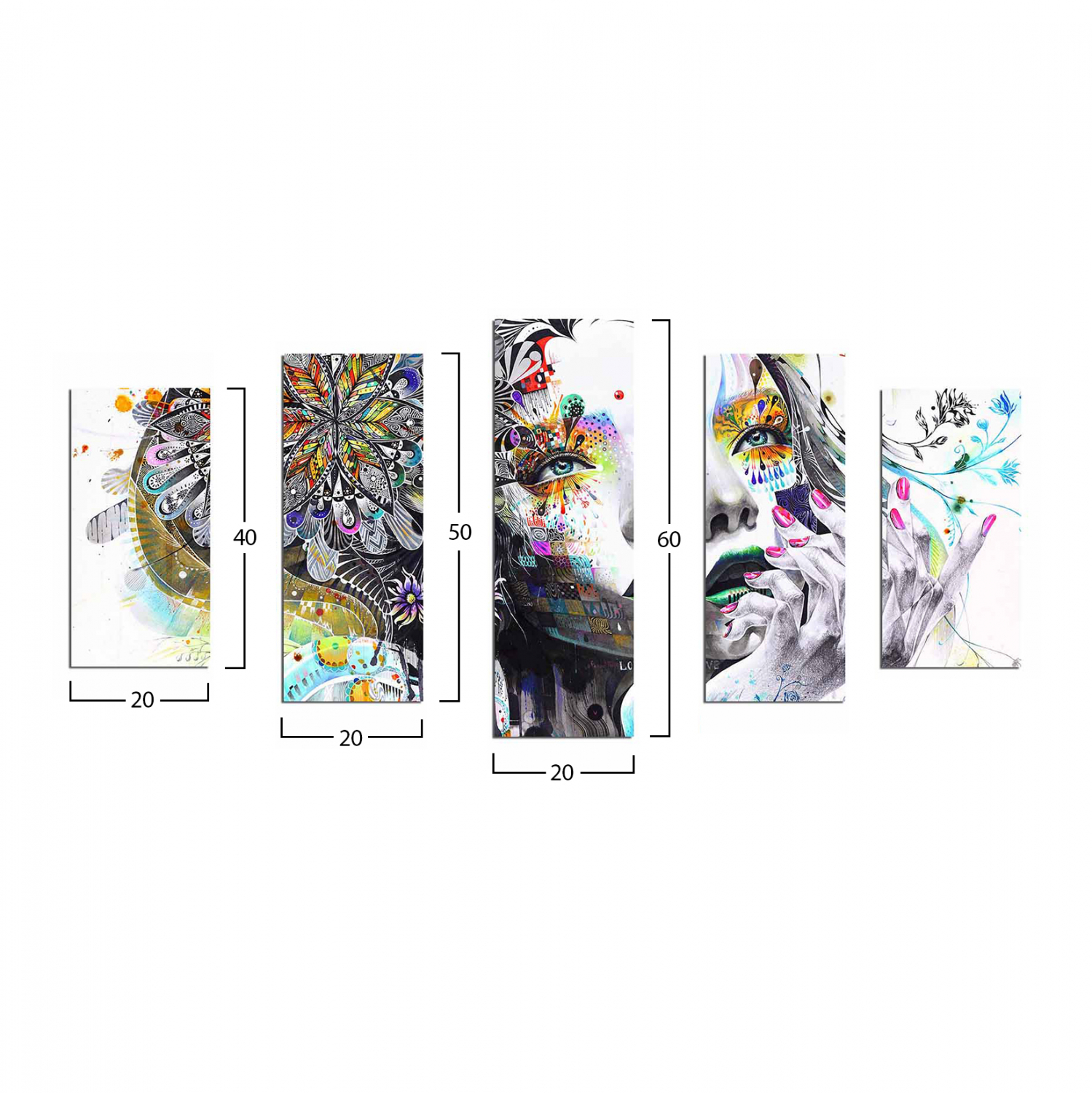 ΠΕΝΤΑΠΤΥΧΟΣ ΠΙΝΑΚΑΣ MDF MODERN DAZZLING BEAUTY GIRL FACE HM7206.04 100X60x3 εκ. - Image 2