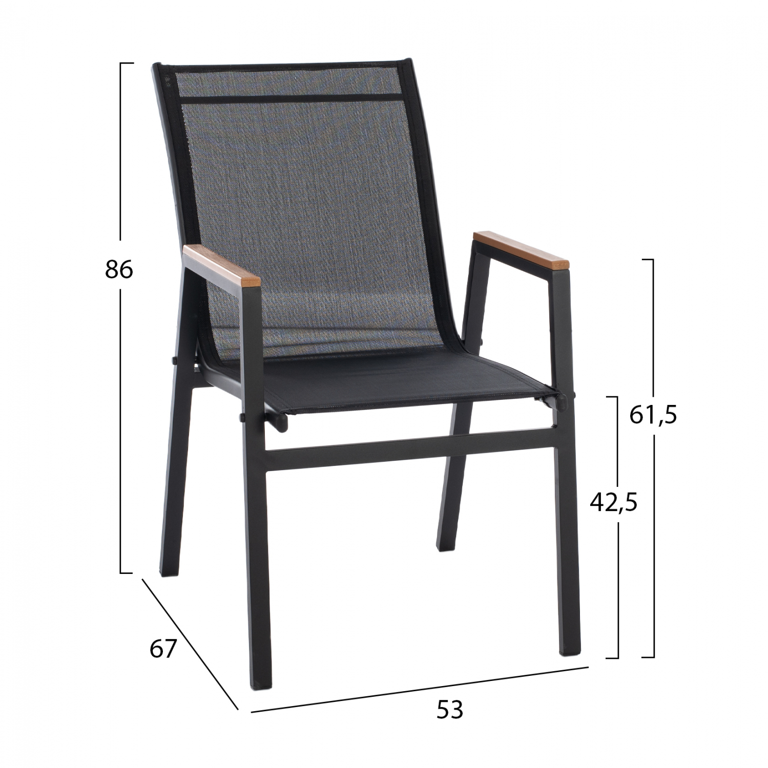 ΠΟΛΥΘΡΟΝΑ ΑΛΟΥΜΙΝΙΟΥ SHYLA HM5697.11 ΜΑΥΡΗ ΜΕ TEXTILENE ΜΑΥΡΟ & POLYWOOD 53x67x86 εκ. - Image 2