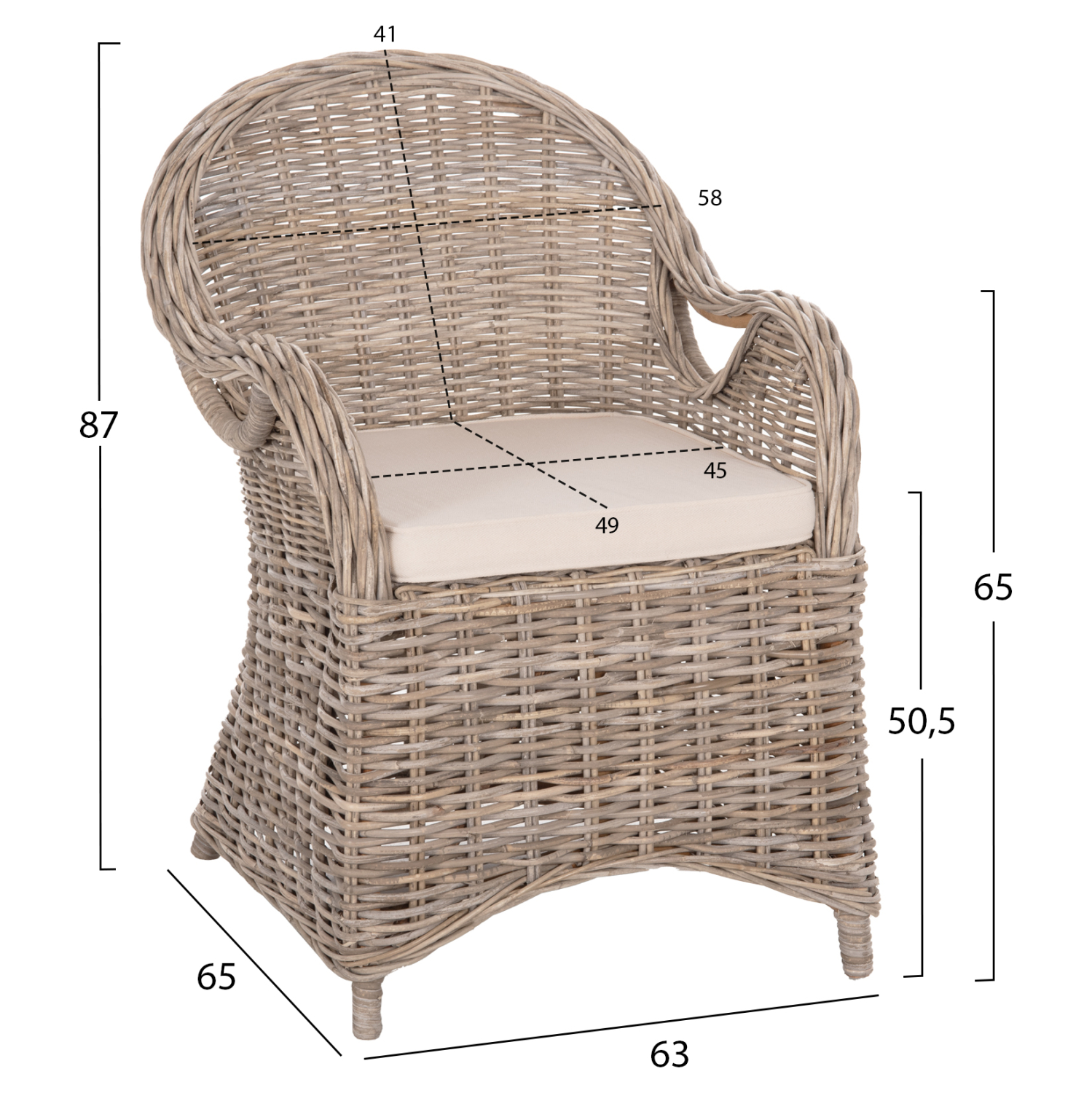 ΠΟΛΥΘΡΟΝΑ ΜΕ ΕΚΡΟΥ ΜΑΞΙΛΑΡΙ KEYLA HM9536 ΚΑΦΕ RATTAN 63x65x87Υεκ. - Image 2