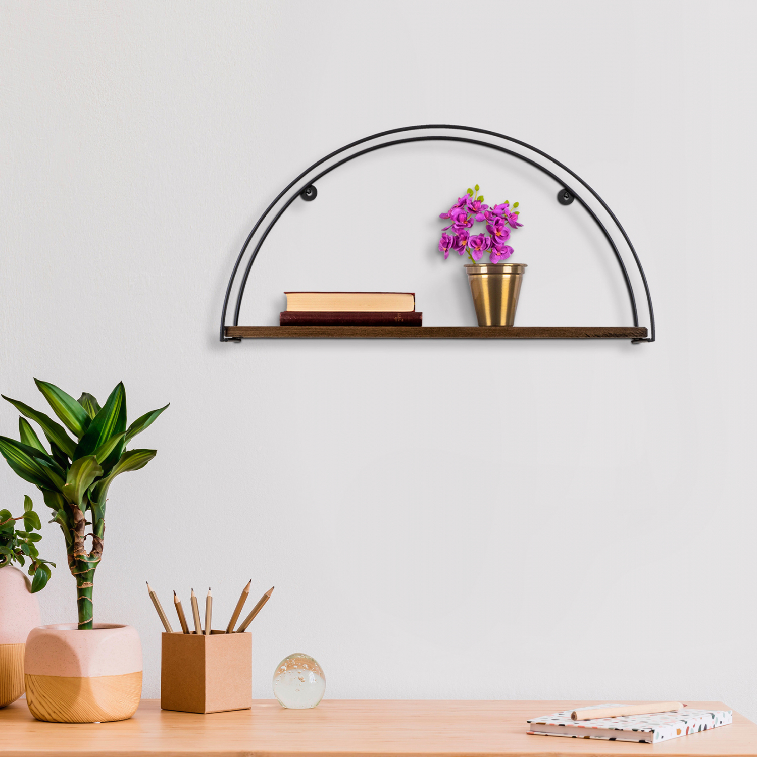 ΡΑΦΙ ΤΟΙΧΟΥ ΑΠΟ ΞΥΛΟ ΕΛΑΤΟΥ ΚΑΙ ΜΑΥΡΟ ΜΕΤΑΛΛΟ HM9112.01 60x15x30Υ εκ. - Image 5