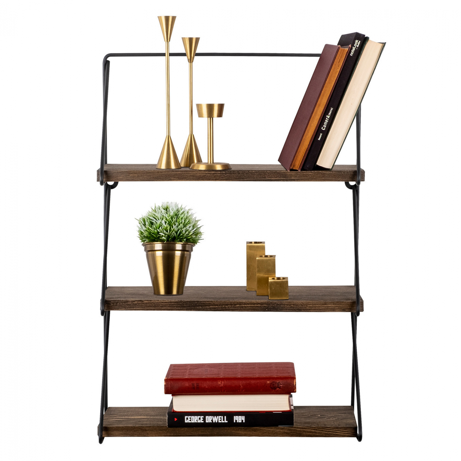 ΡΑΦΙΕΡΑ ΤΟΙΧΟΥ KERSTIN ΑΠΟ ΜΑΣΙΦ ΞΥΛΟ ΕΛΑΤΟΥ ΜΕ ΜΑΥΡΟ ΜΕΤΑΛΛΙΚΟ ΣΚΕΛΕΤΟ HM9115.01 40x15x60Υεκ. - Image 3