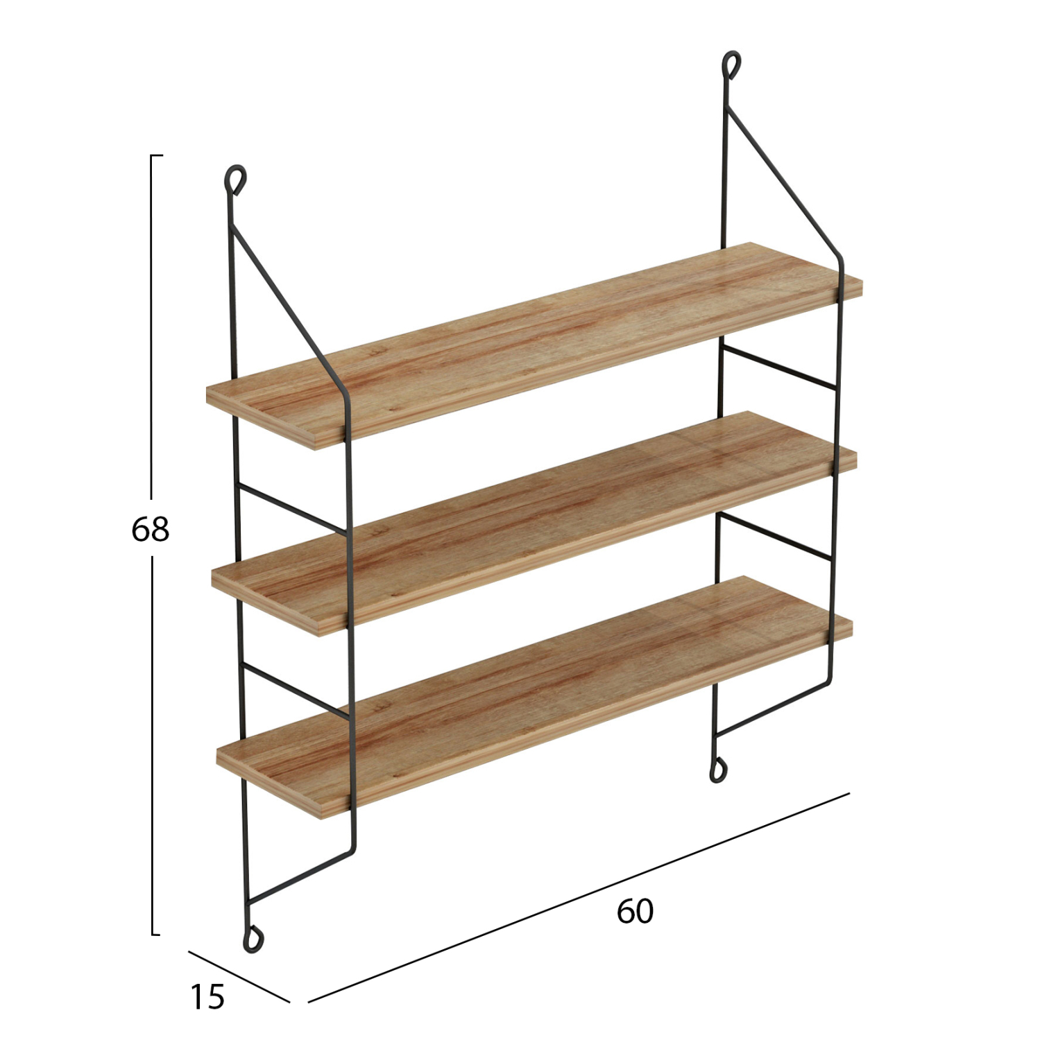 ΡΑΦΙΕΡΑ ΤΟΙΧΟΥ ACHALA ΜΕΛΑΜΙΝΗΣ HM9185.11 ΦΥΣΙΚΟ ΟΑΚ 60x15x68Yεκ. - Image 2