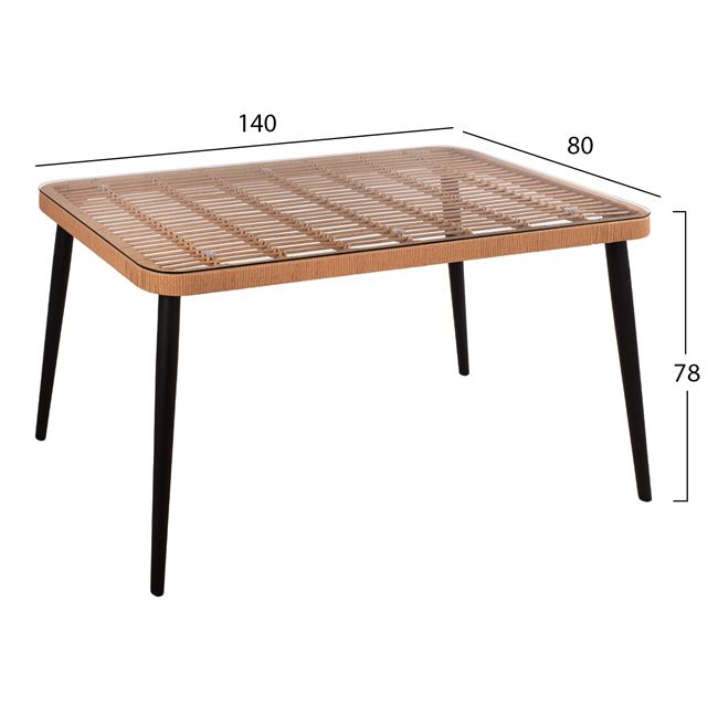 ΣΕΤ 5ΤΜΧ ALLEGRA WICKER ΜΕ ΤΡΑΠΕΖΙ 140X80Χ78Υ ΜΠΕΖ & ΜΑΥΡΟ ΧΡΩΜΑ HM10488 - Image 2