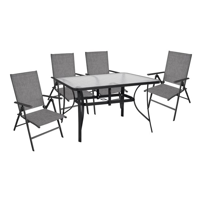 ΣΕΤ 5ΤΜΧ ΤΡΑΠΕΖΙ ΜΕΤΑΛΛΙΚΟ & ΠΤΥΣΣΟΜΕΝΕΣ ΚΑΡΕΚΛΕΣ ΓΚΡΙ HM10558.01