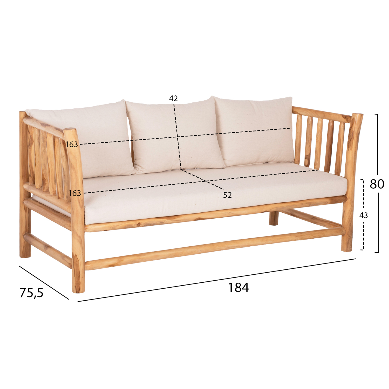 ΣΕΤ ΣΑΛΟΝΙ 4ΤΜΧ EDDARD HM9340 ΑΠΟ ΜΑΣΙΦ ΞΥΛΟ TEAK ΦΥΣΙΚΟ - ΛΕΥΚΟ - Image 2