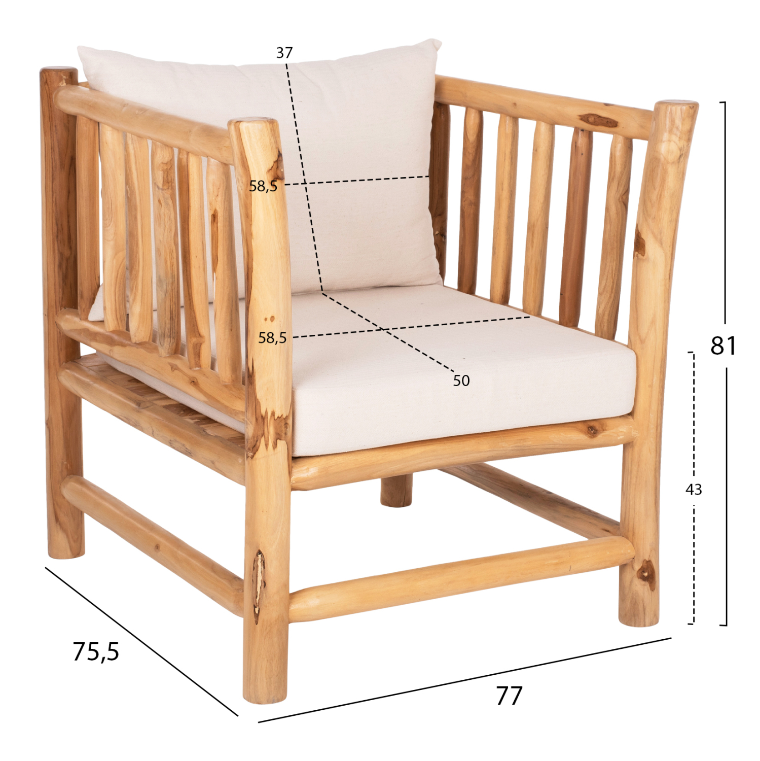 ΣΕΤ ΣΑΛΟΝΙ 4ΤΜΧ EDDARD HM9340 ΑΠΟ ΜΑΣΙΦ ΞΥΛΟ TEAK ΦΥΣΙΚΟ - ΛΕΥΚΟ - Image 3