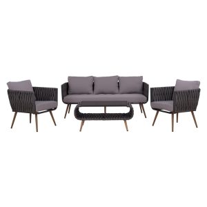 ΣΕΤ ΣΑΛΟΝΙ 4ΤΜΧ VARNAMO HM5282.11 ΑΛΟΥΜΙΝΙΟ ΟΨΗ ΞΥΛΟΥ-ΣΧΟΙΝΙ STRAP ΓΚΡΙ-ΓΥΑΛΙ