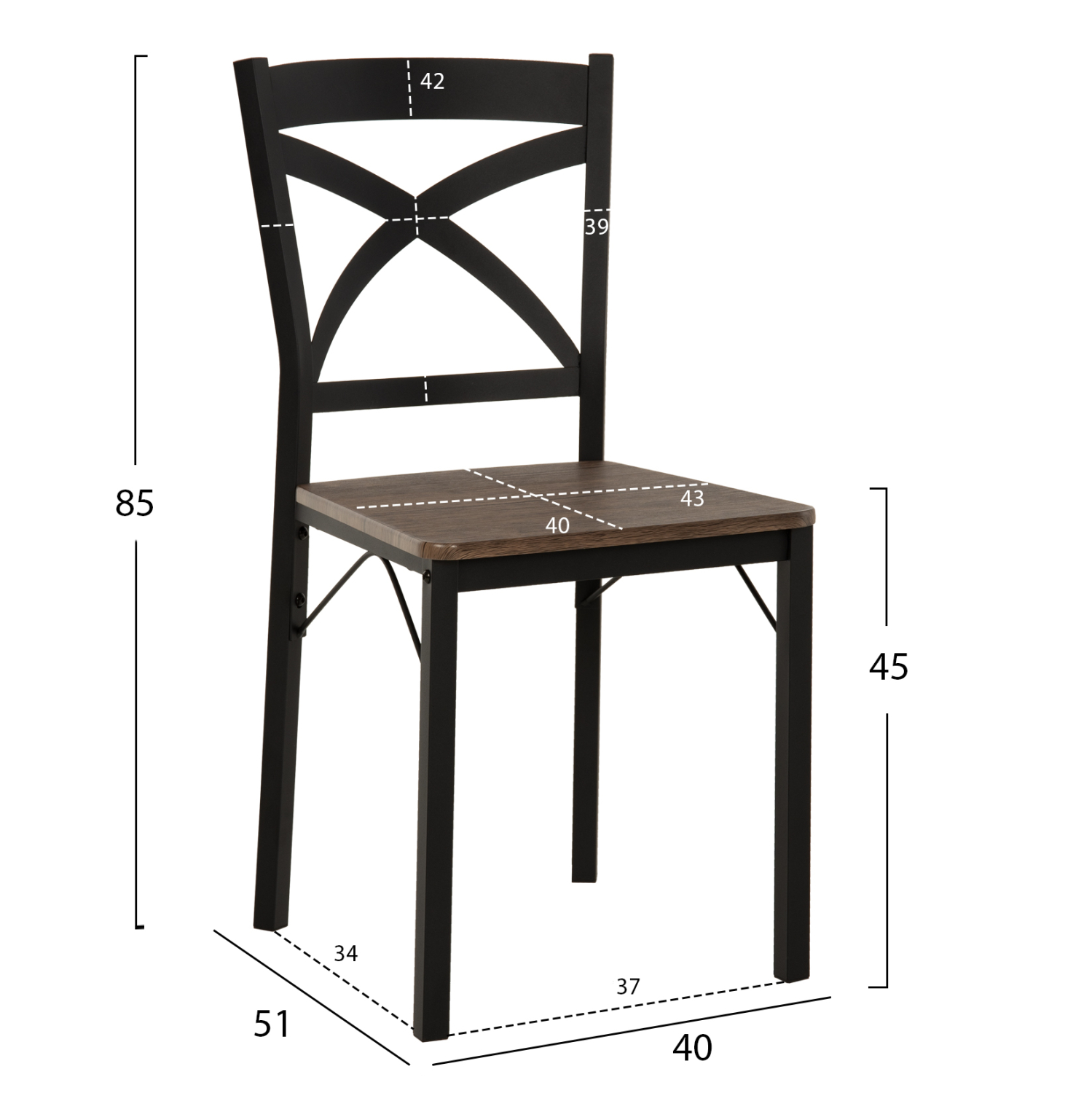 ΣΕΤ ΤΡΑΠΕΖΑΡΙΑΣ GOOSE 5ΤΜΧ HM9530.01 MDF ΚΑΡΥΔΙ-ΜΕΤΑΛΛΟ ΜΑΥΡΟ 120x80x75Yεκ. - Image 3