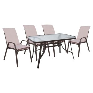 ΣΕΤ ΤΡΑΠΕΖΑΡΙΑΣ 5ΤΜΧ HM10567.02 ΚΑΡΕΚΛΕΣ ΜΕ ΜΑΞΙΛΑΡΙ & ΤΡΑΠΕΖΙ 120X70εκ ΚΑΦΕ