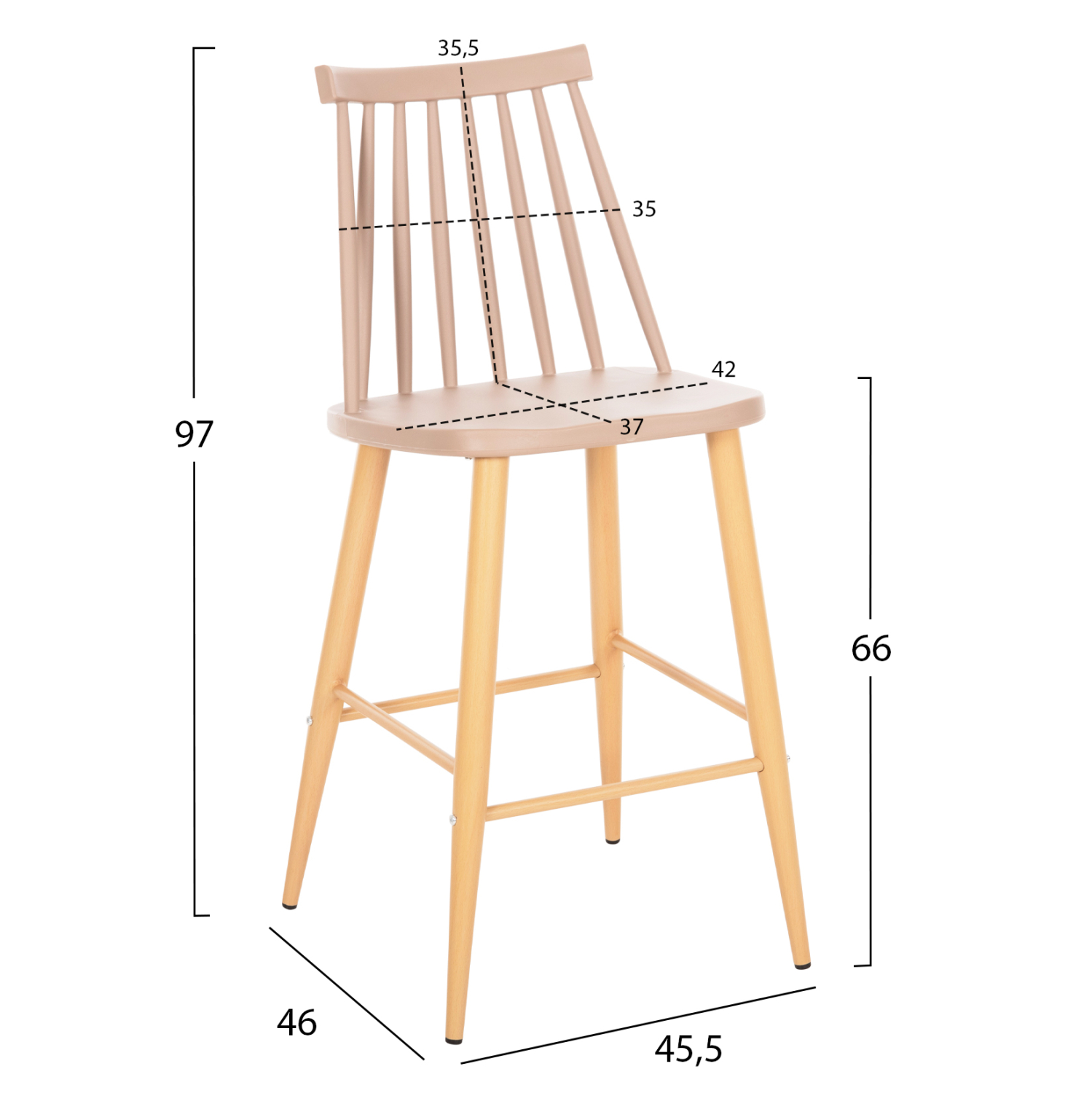 ΣΚΑΜΠΟ ΜΠΑΡ ΜΕΣ.ΥΨΟΥΣ VANESSA HM9300.25 ΚΑΠΟΥΤΣΙΝΟ PP & ΠΟΔΙΑ ΟΨΗ ΞΥΛΟΥ 45,5x46x97Υεκ - Image 2