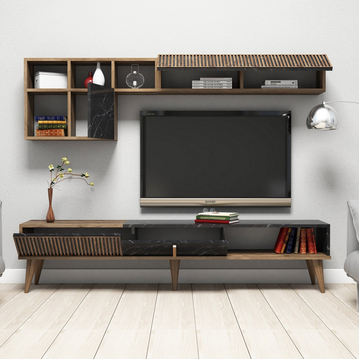 ΣΥΝΘΕΣΗ ΣΑΛΟΝΙΟΥ 3ΤΜΧ ΚΑΡΥΔΙ- ΜΑΥΡΟ ΜΑΡΜΑΡΟ HM11845.02 - Image 5